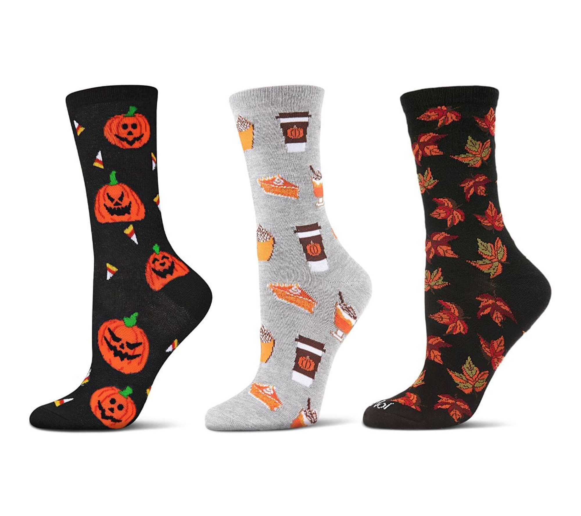 3 Pair Women's Fall  & Halloween Pumpkin Crew Socks