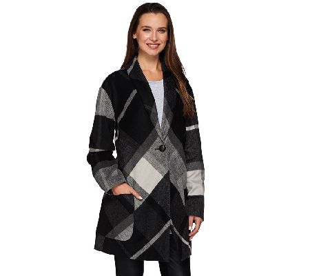 LOGO by Lori Goldstein Drop Shoulder Plaid Coat with Patch Pockets ...