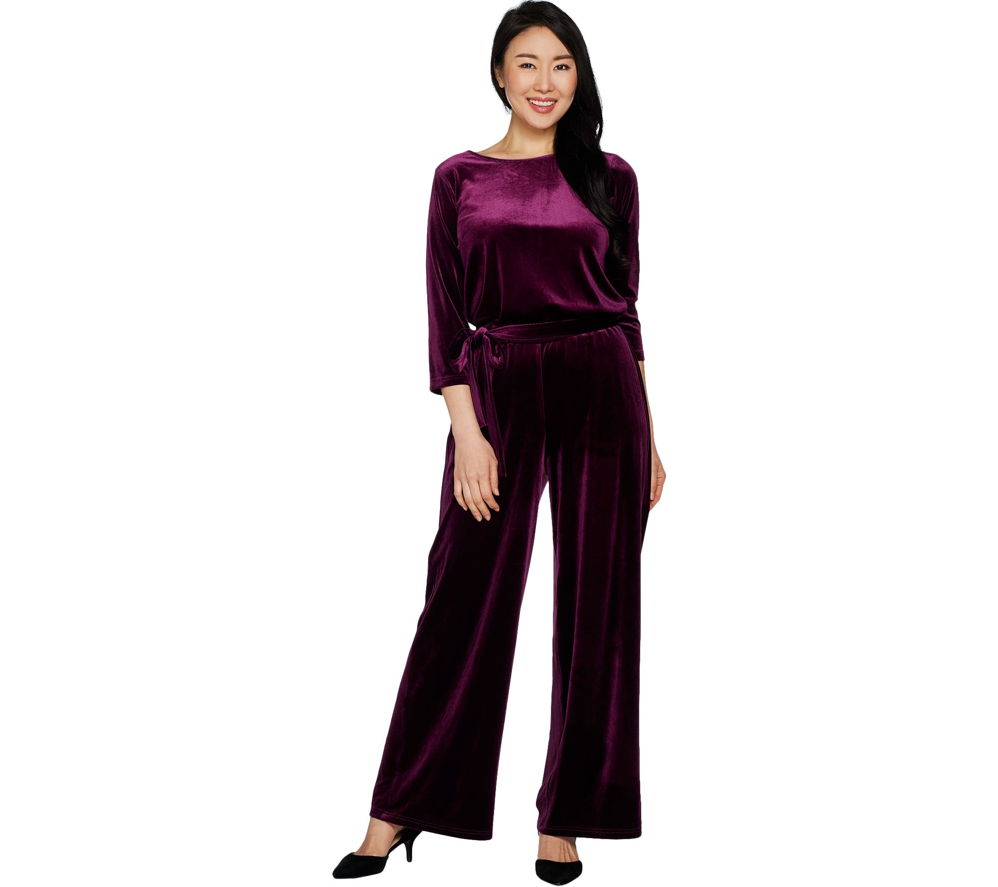 Joan Rivers Petite Length Velour Jumpsuit with 3/4 Sleeves - QVC.com