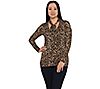 Lisa Rinna Collection Print and Solid Neck Tie Long Sleeve Top