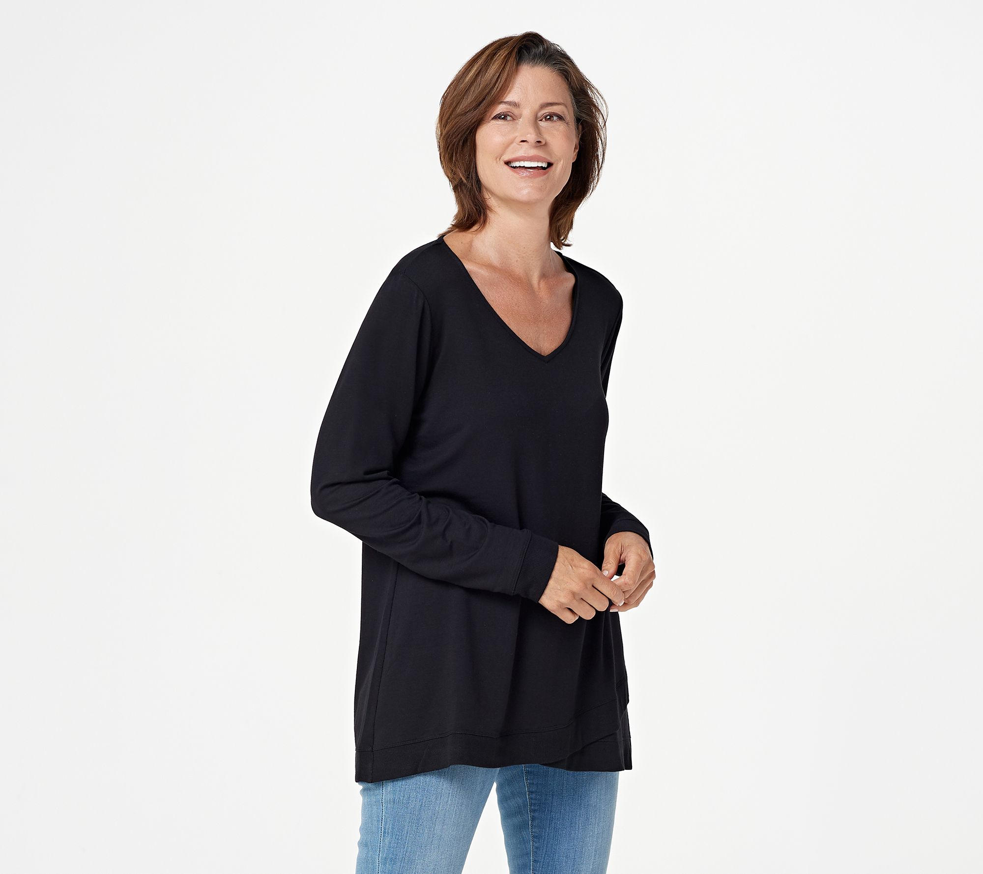 "As Is" Susan Graver Weekend Jersey Knit Top with Crossover Hem