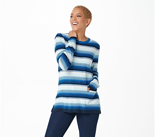 LOGO by Lori Goldstein Long Sleeve Yarn Dyed Striped Sweater