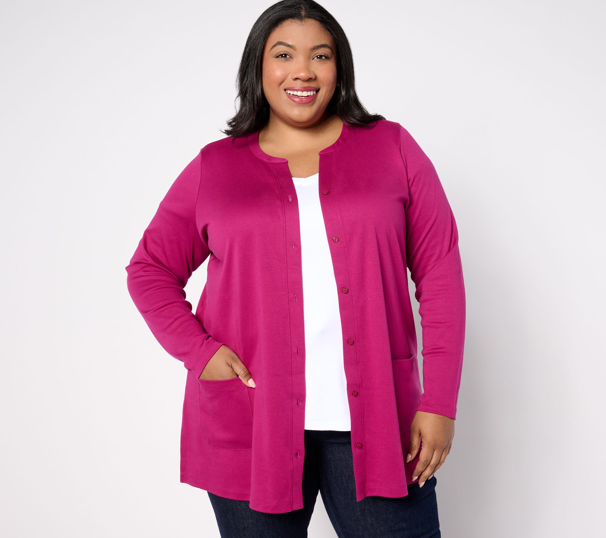 Isaac Mizrahi Live! Essentials Pima Cotton Button Front Cardigan