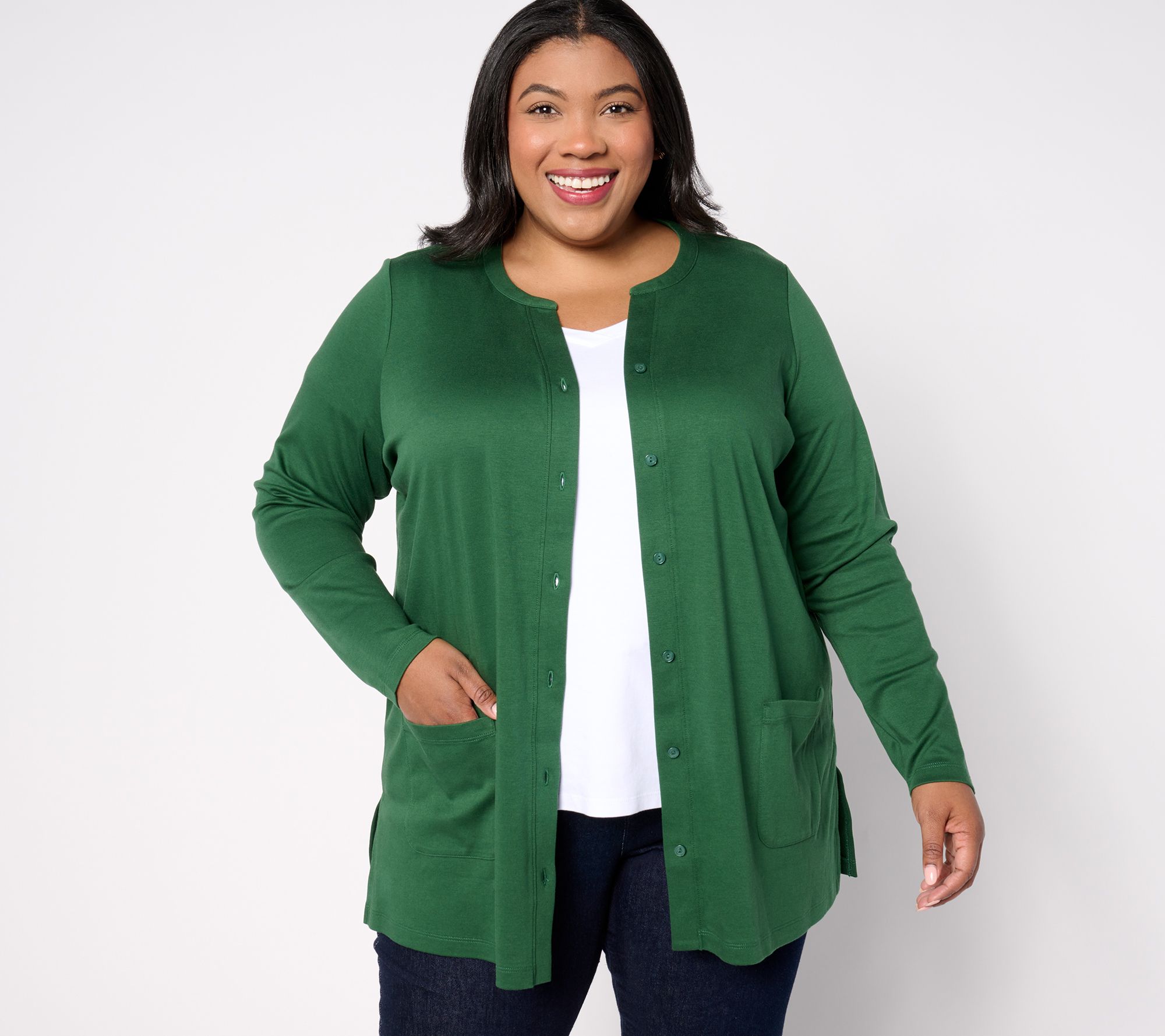 Isaac Mizrahi Live! Essentials Pima Cotton Button Front Cardigan