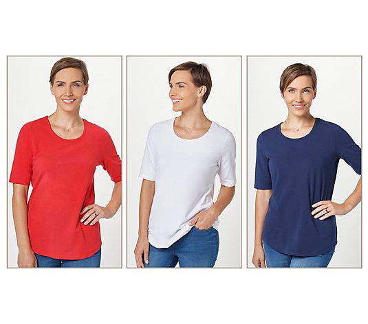 Denim & Co. Perfect Jersey Set of Three Elbow Sleeve Tops