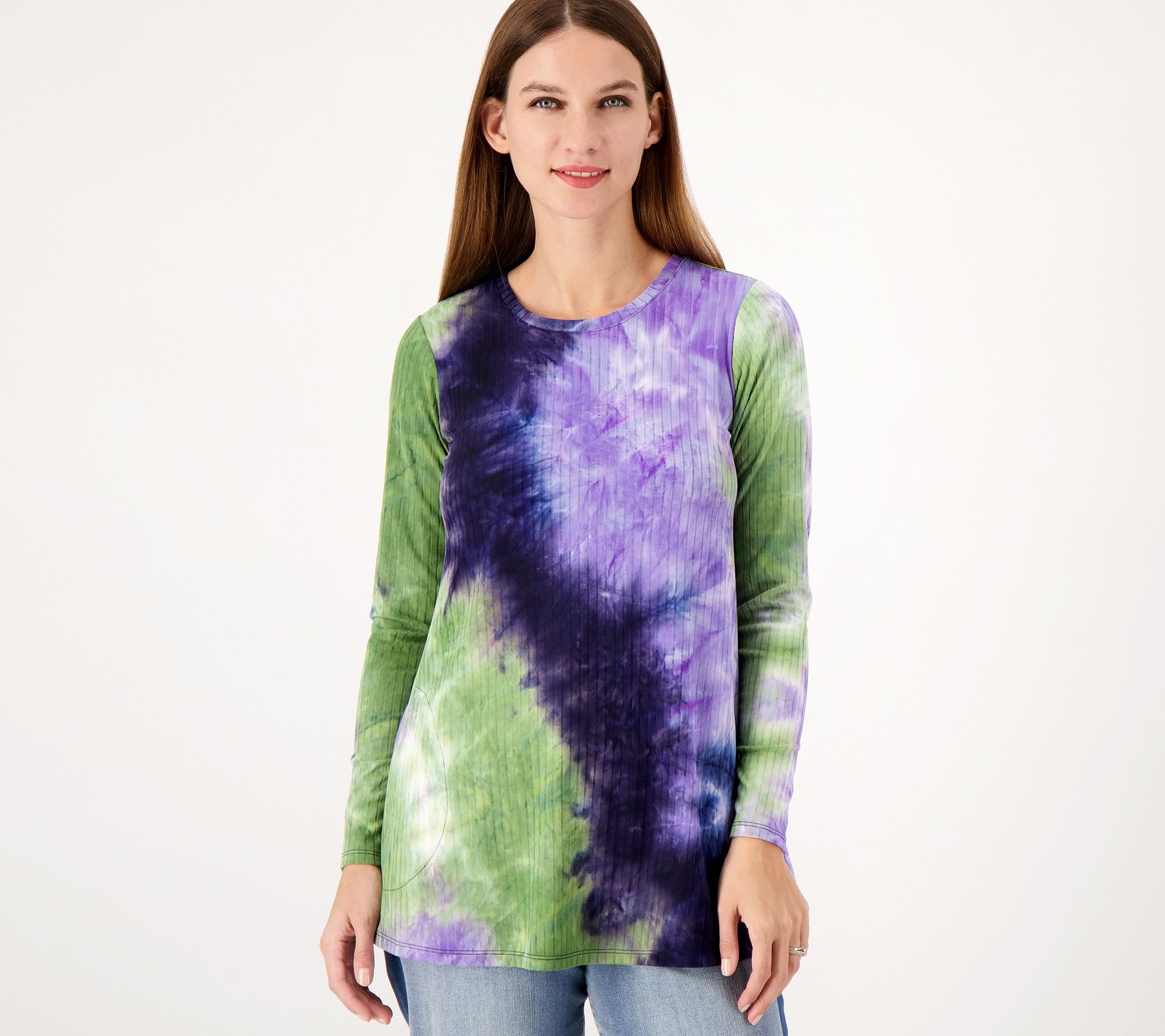 LOGO by Lori Goldstein Ribbed Tie-Dye Long Sleeve Top