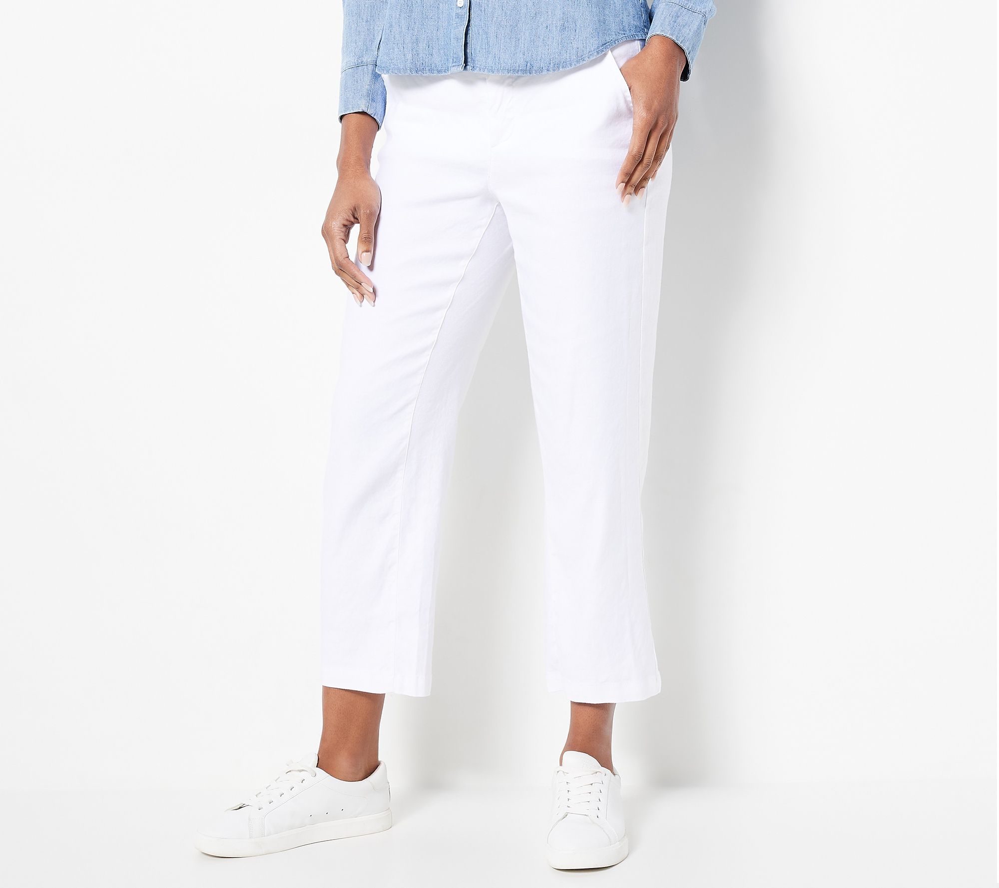 NYDJ Marilyn Straight Stretch Linen Trousers- Optic White