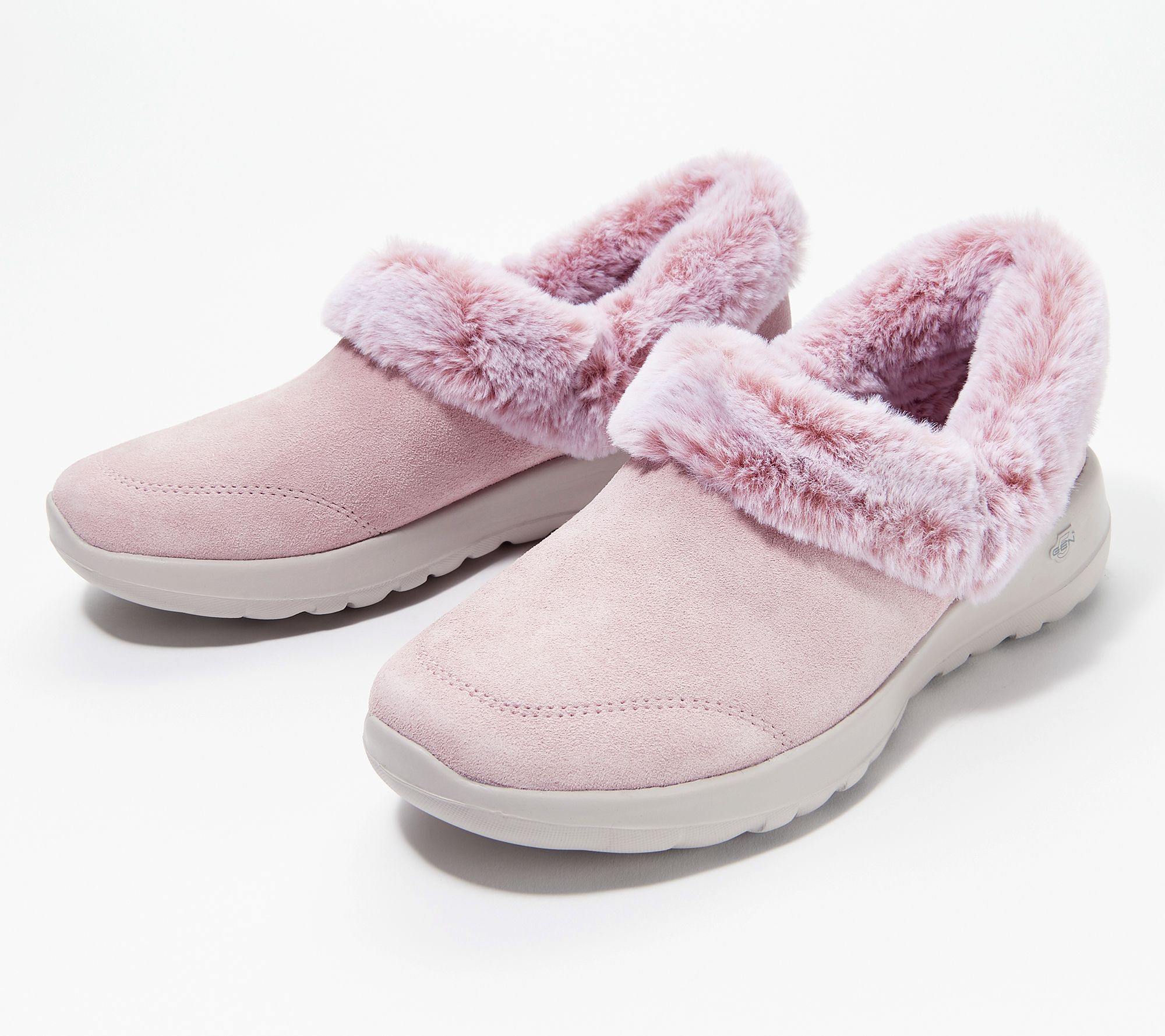 Skechers On-The-Go Joy Suede and Faux Fur Slip-Ons - Cozy Life, Size 7 Medium, Mauve