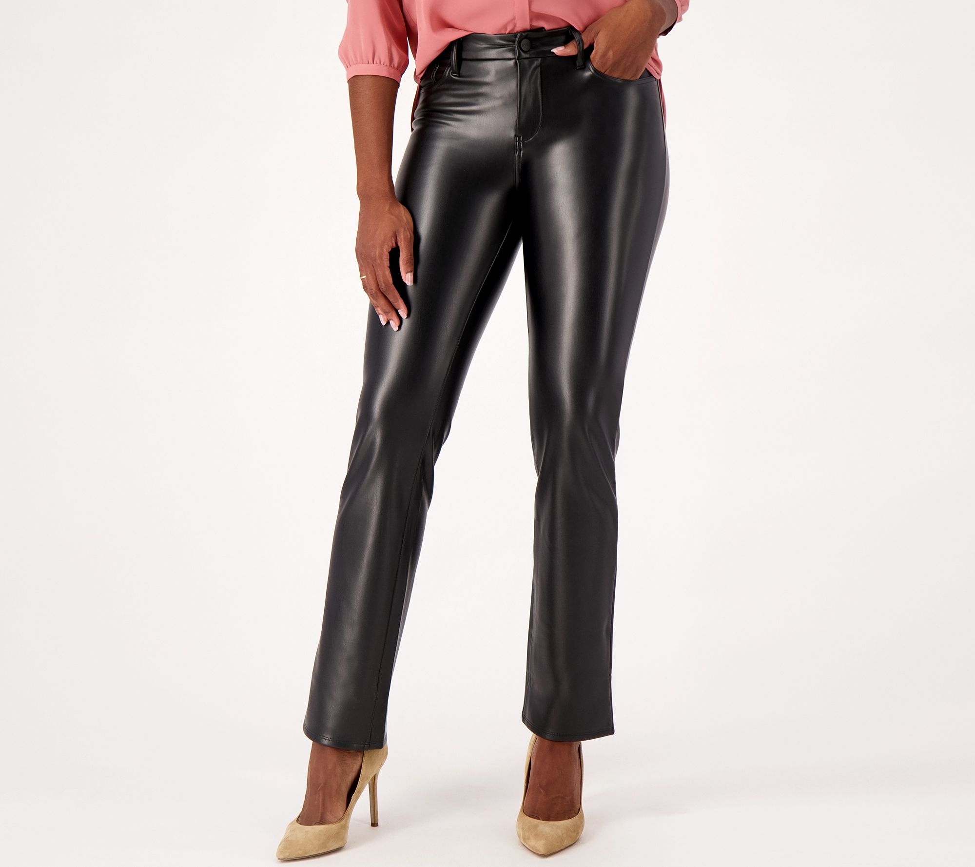 NYDJ Marilyn Straight Faux Leather Pants- Black 