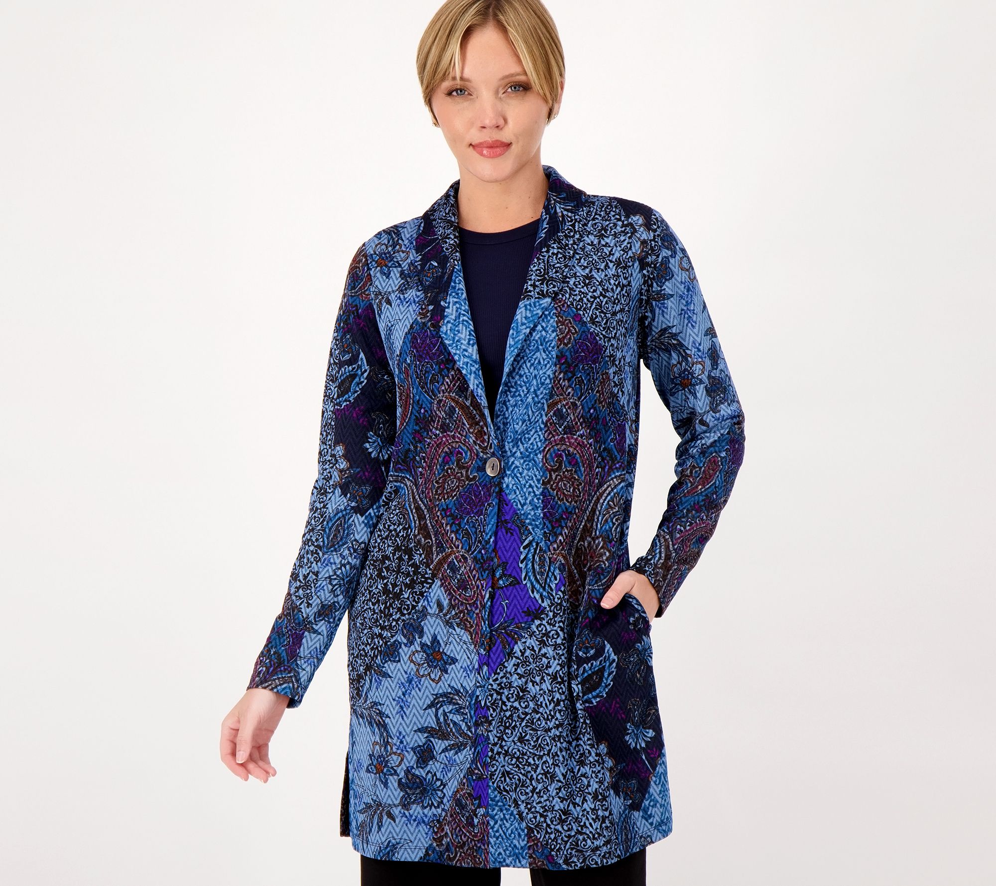 Susan Graver Regular Printed Novelty Knit Jacket w/ Shawl Collar
