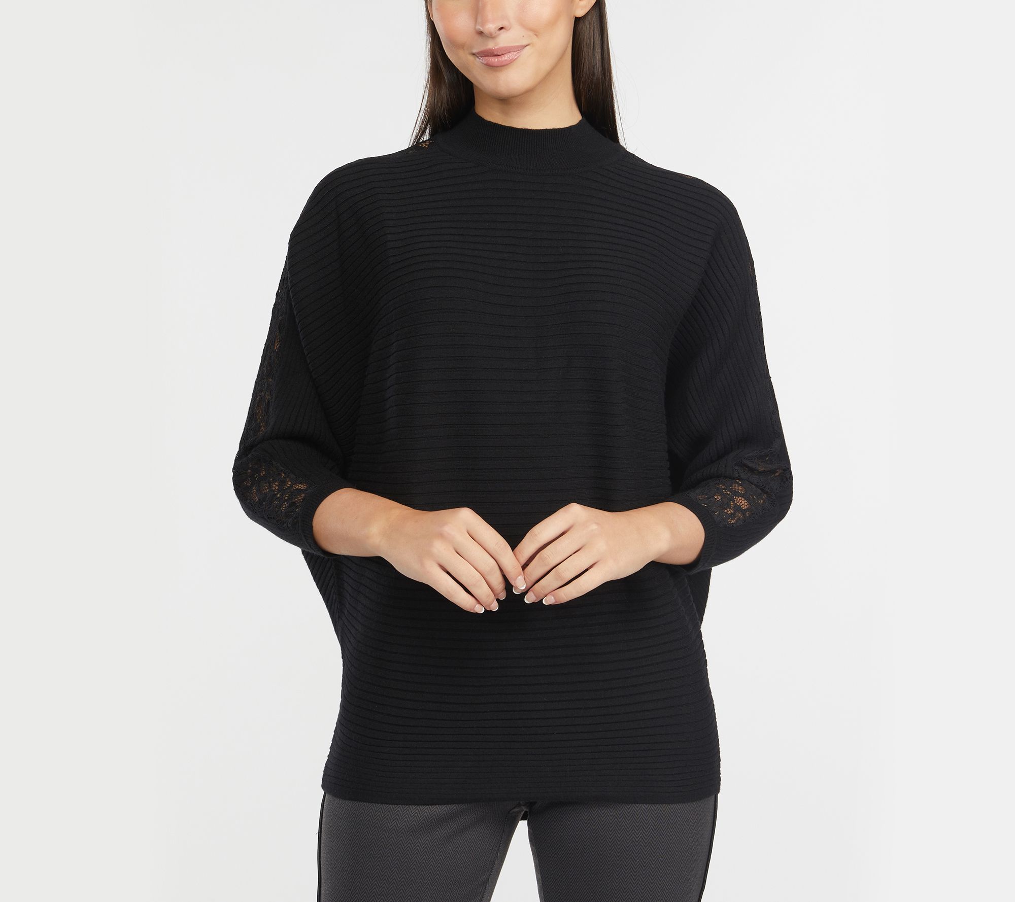 Ellen Tracy Women's Ottoman Sweater with Lace Along Sleeves - QVC.com