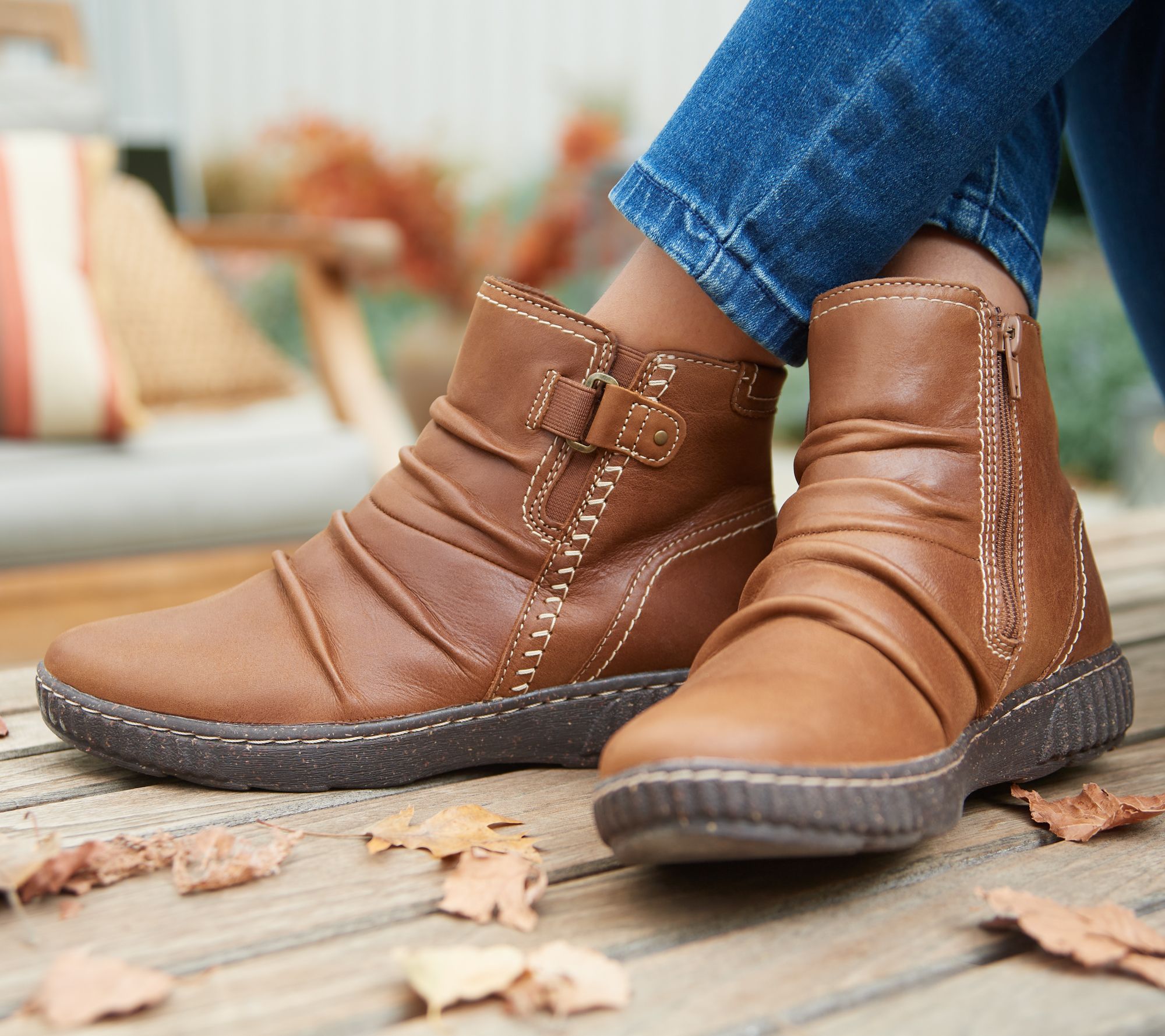 As Is Clarks Collection Leather Rouched Ankle Boots Caroline Orchid