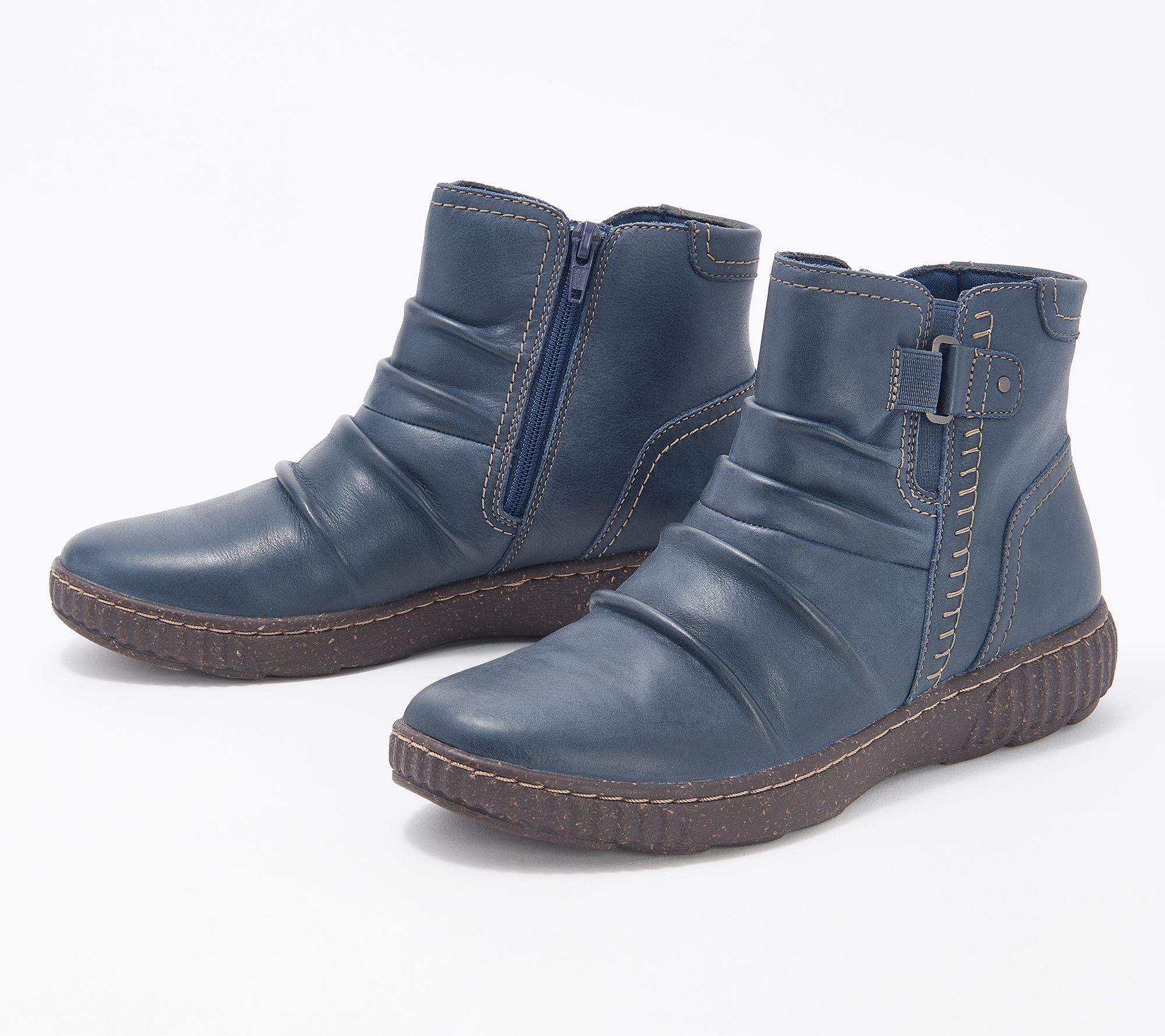 "As Is" Clarks Collection Leather Rouched Ankle Boots- Caroline Orchid