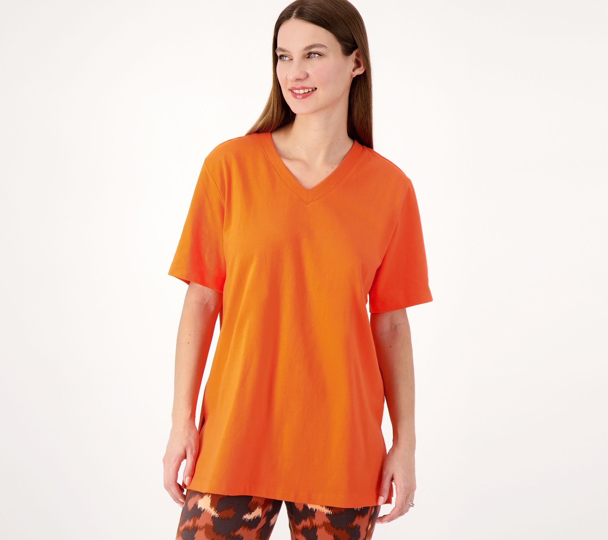 Denim & Co. Essentials Cotton Jersey Oversized V-Neck Tee