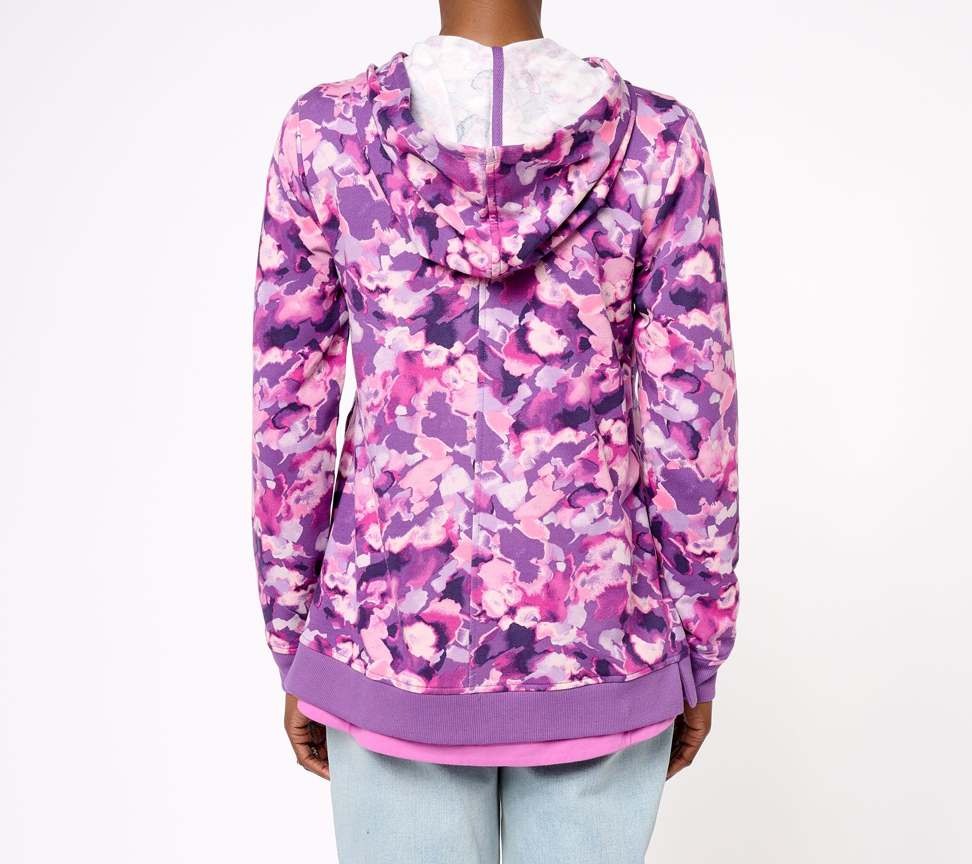 LOGO Lounge by Lori Goldstein Printed Zip Front Hoodie - QVC.com