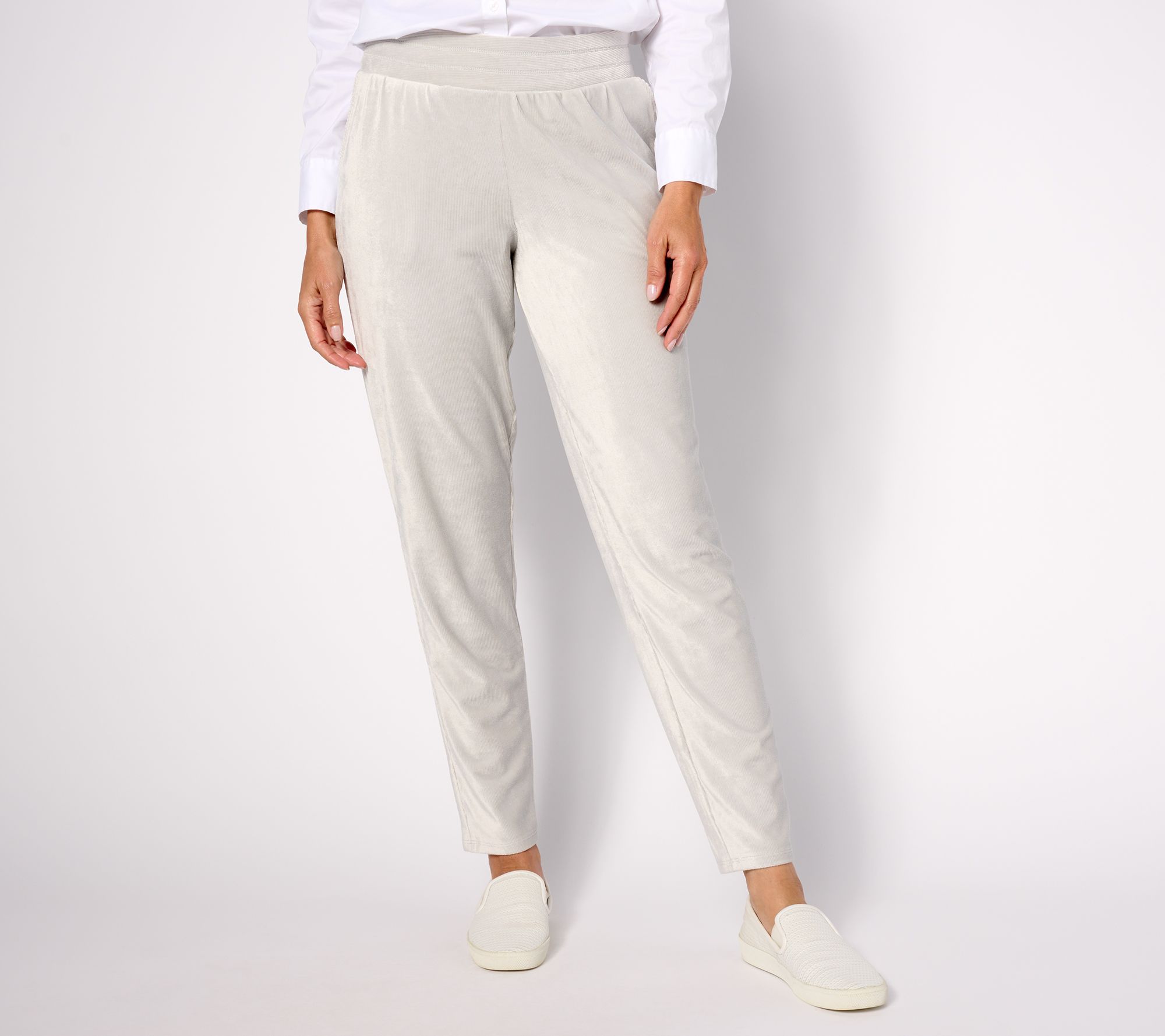 AnyBody Rib Velour Pull-On Tapered Leg Pant