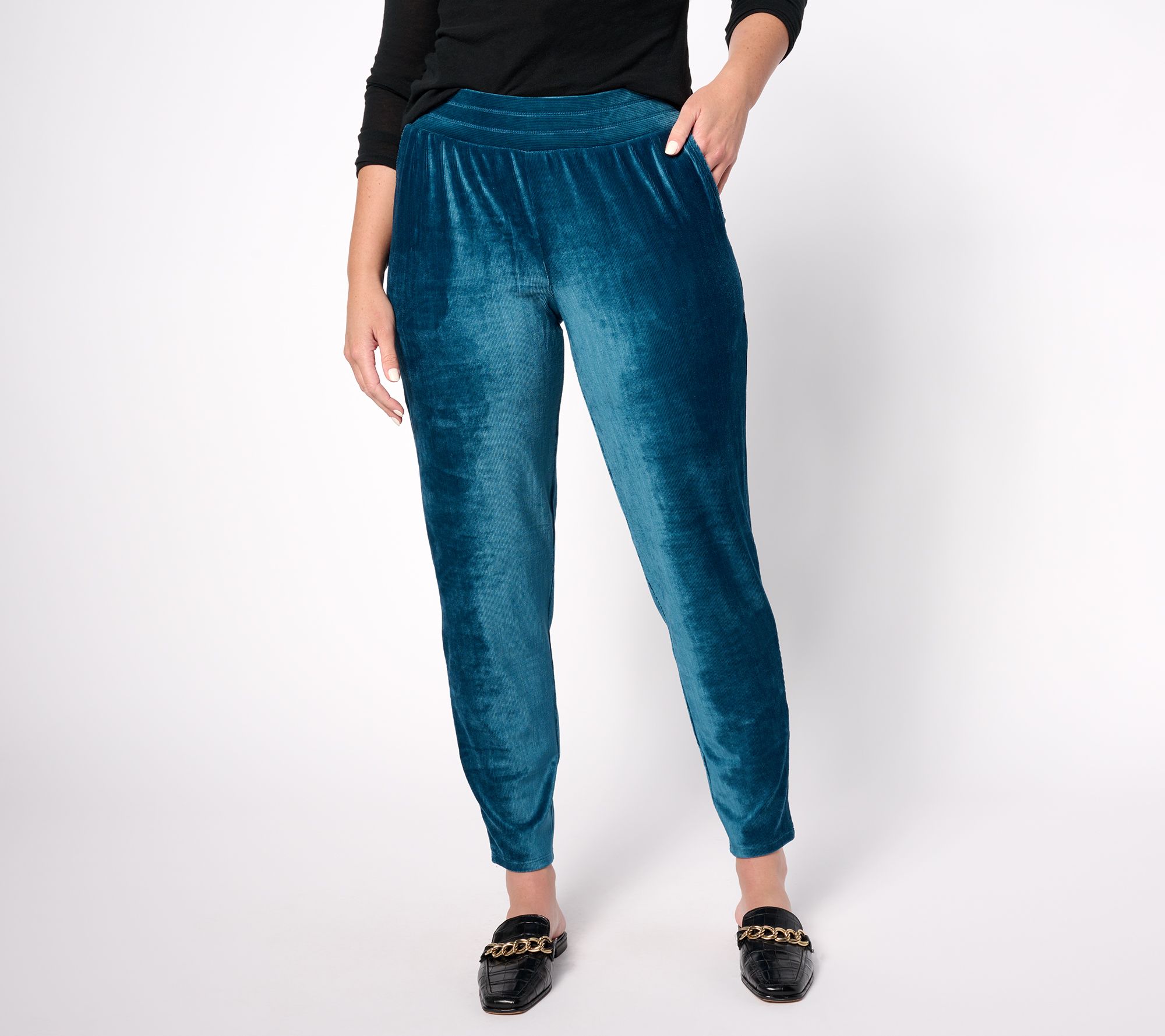 AnyBody Rib Velour Pull-On Tapered Leg Pant