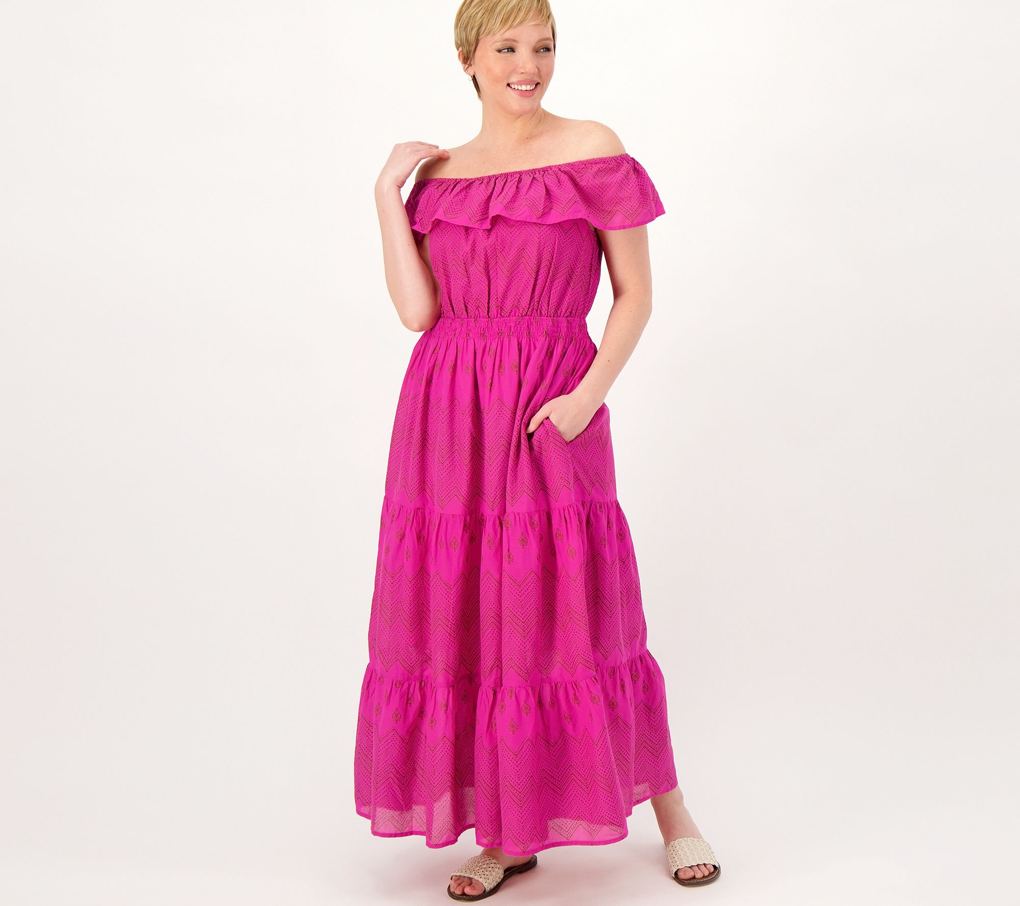 "As Is" Destination 365 Regular Printed Off-the- Shoulder Dress