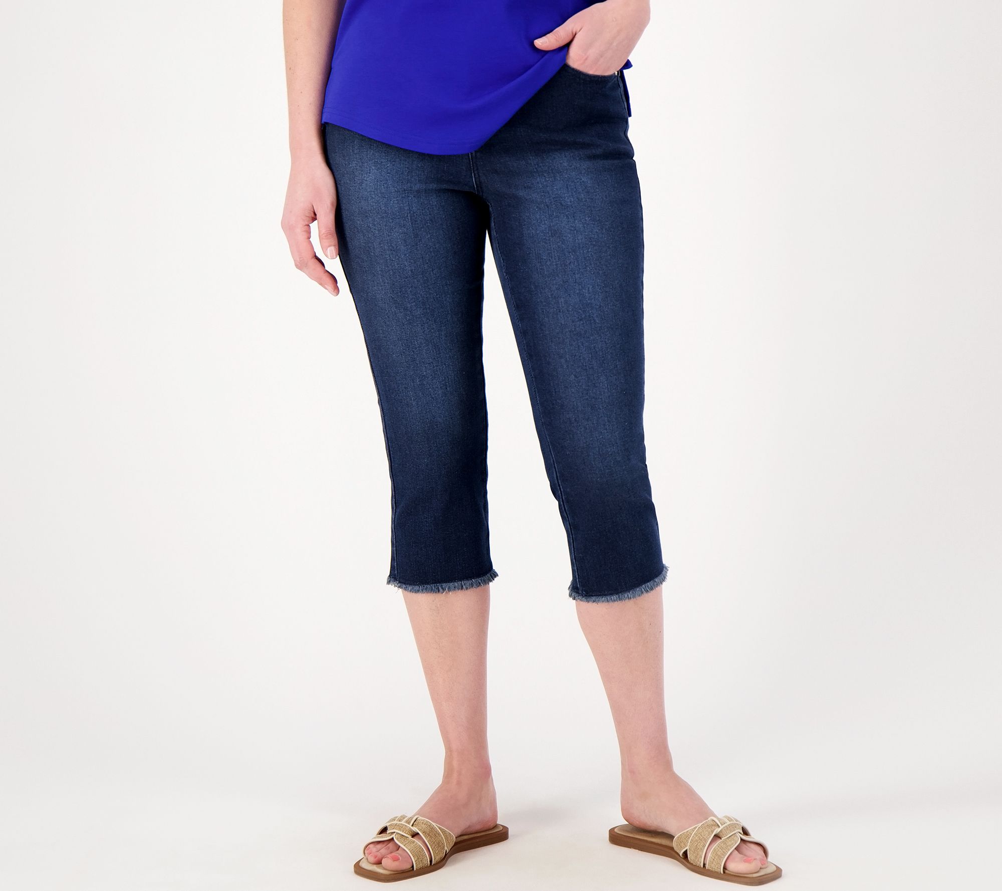 "As Is" Belle by Kim Gravel Tall TruTemp Capri Jeans with Frayed Hem