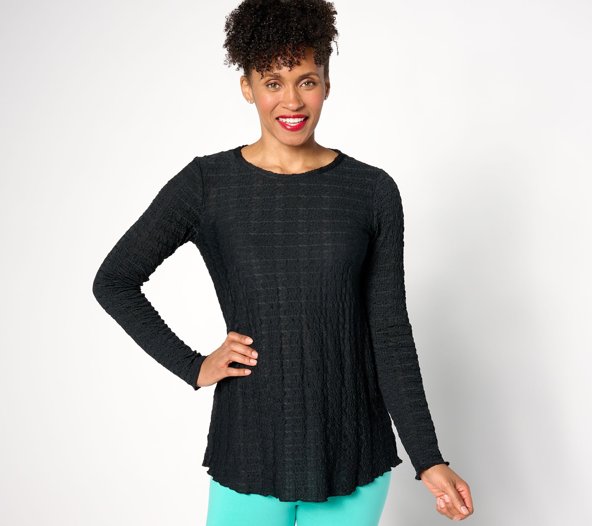 LOGO Layers by Lori Goldstein Stretch Crinkle Smocked Top