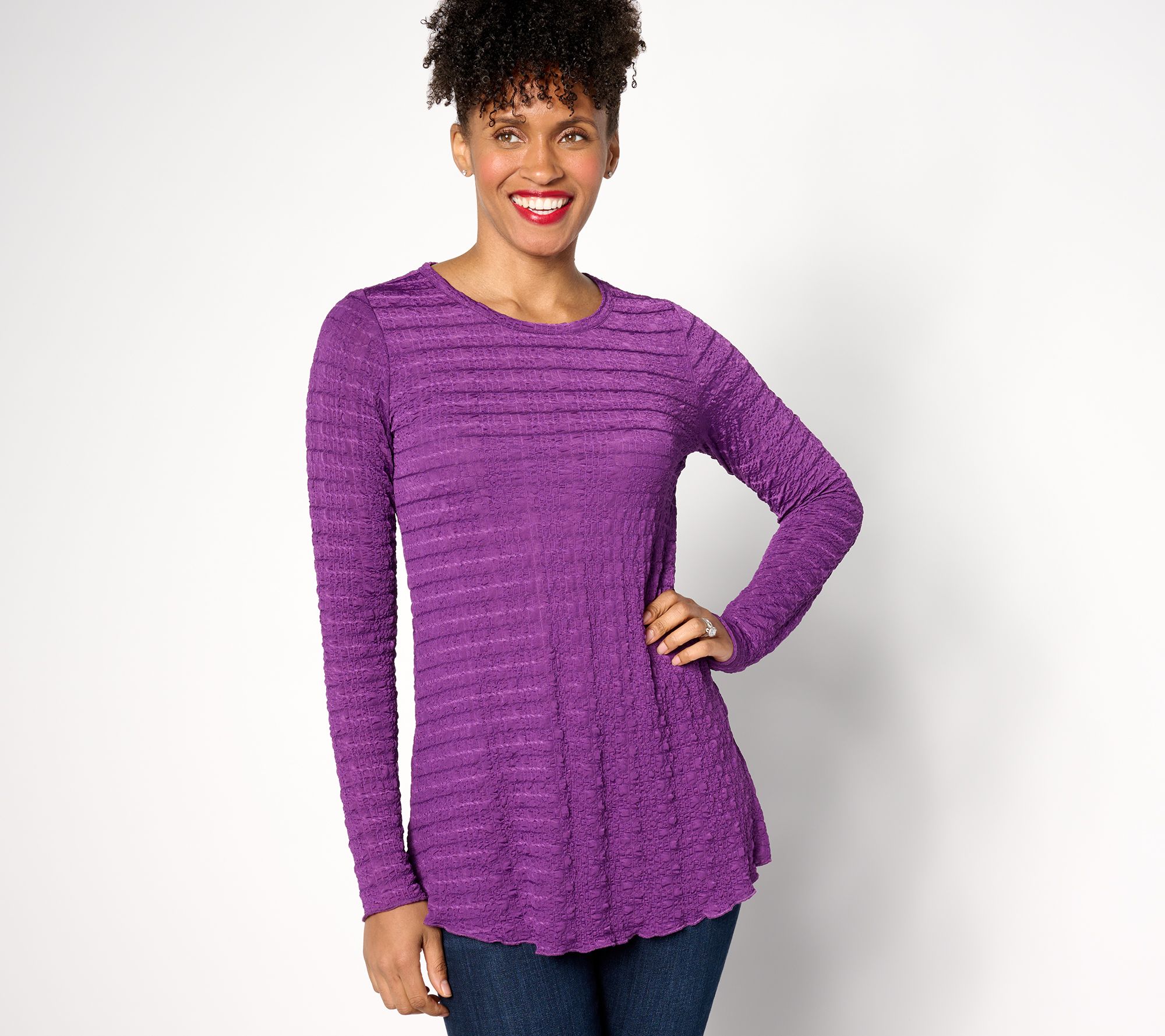 LOGO Layers by Lori Goldstein Stretch Crinkle Smocked Top
