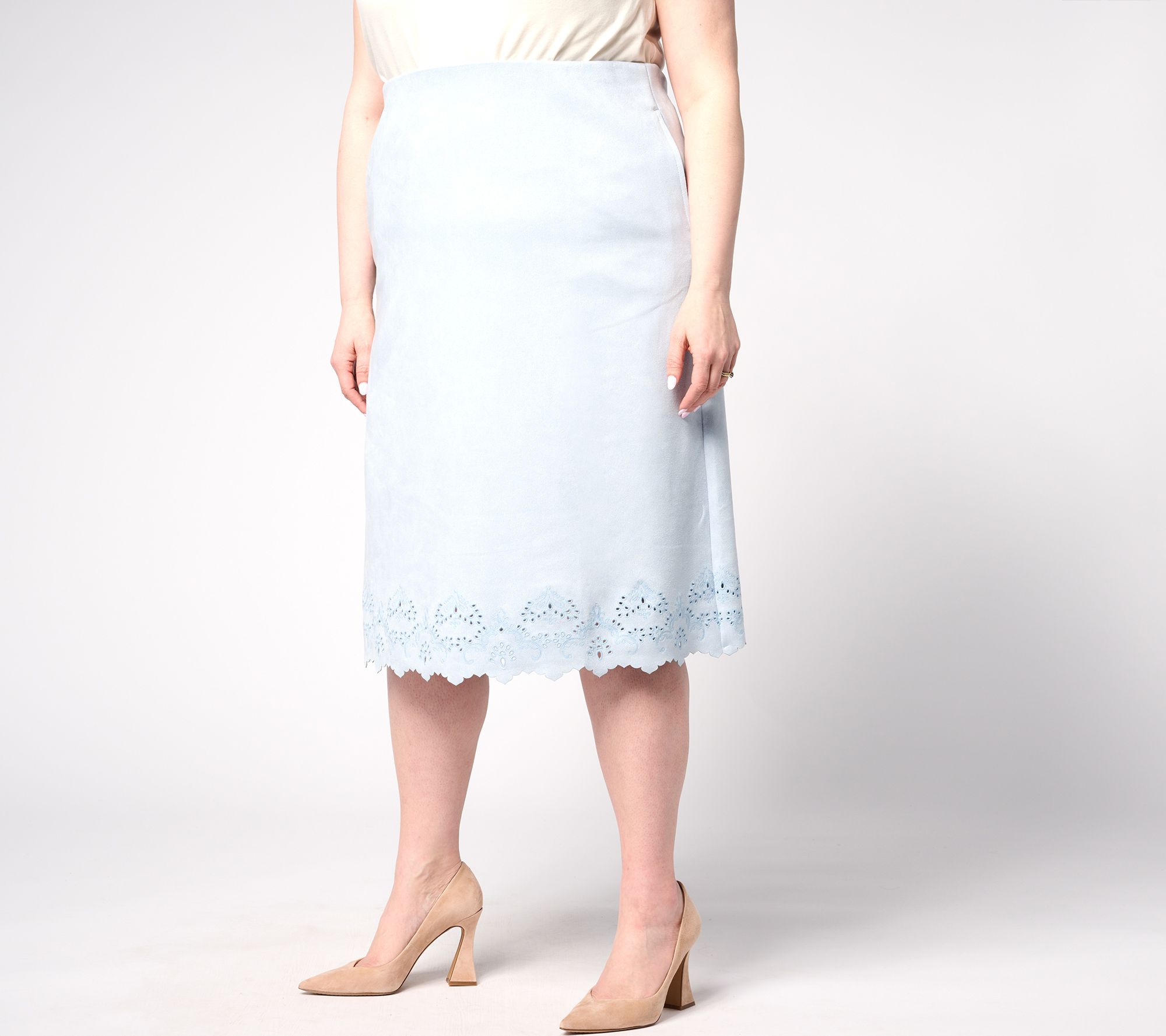 BEAUTIFUL by Lawrence Zarian Petite Suede Eyelet Pull-On Skirt