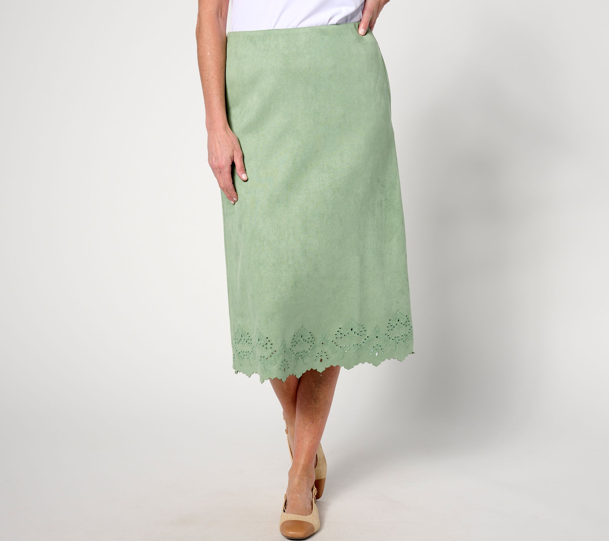 BEAUTIFUL by Lawrence Zarian Petite Suede Eyelet Pull-On Skirt
