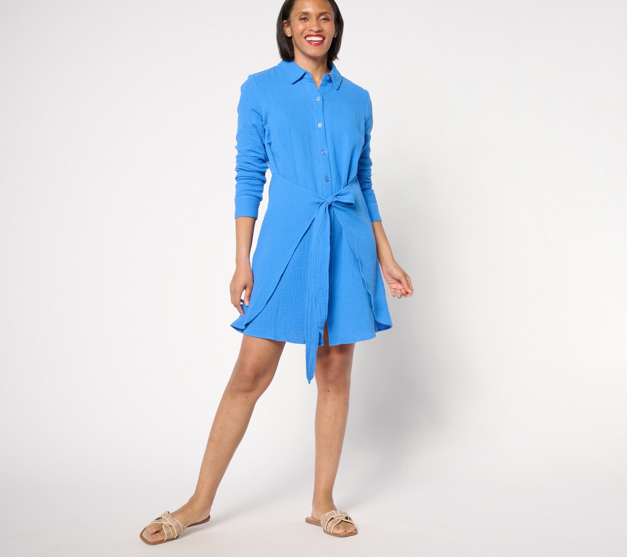 Belle Beach by Kim Gravel Petite Gauze Tie Front Shirt Dress