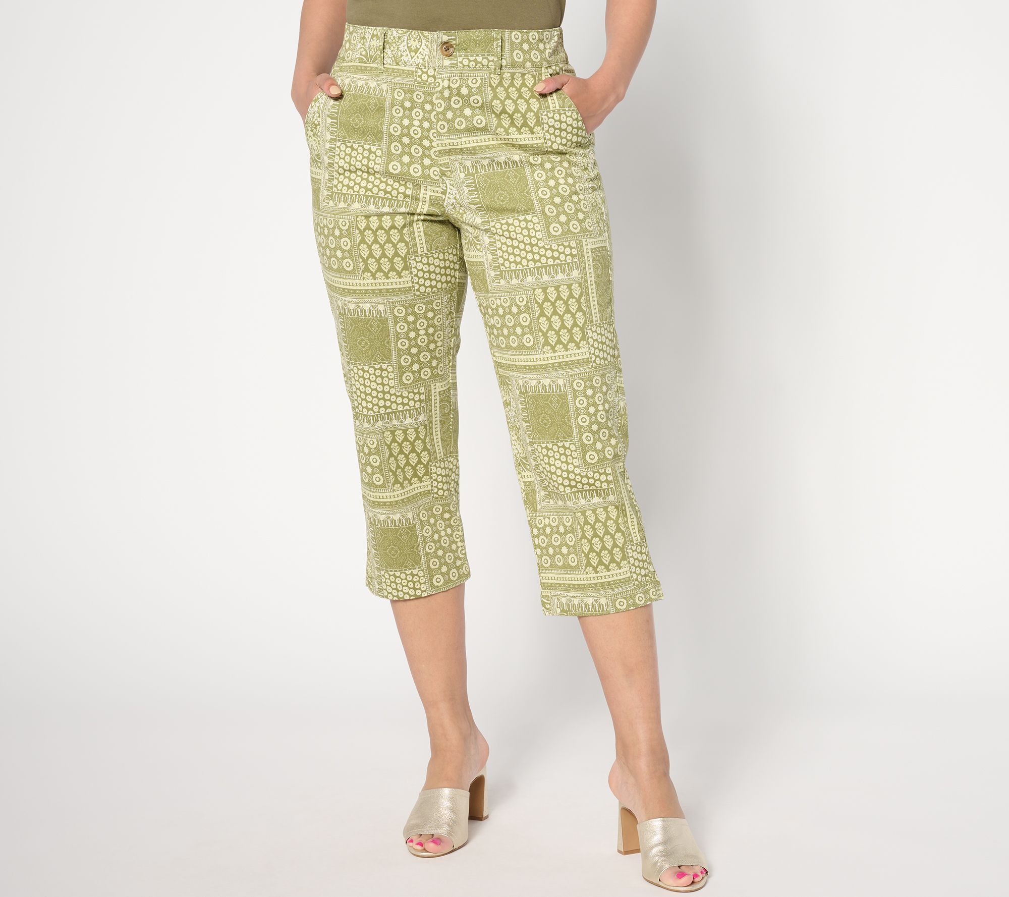 Joan Rivers Signature Twill Regular Printed Patchwork Capri Pants