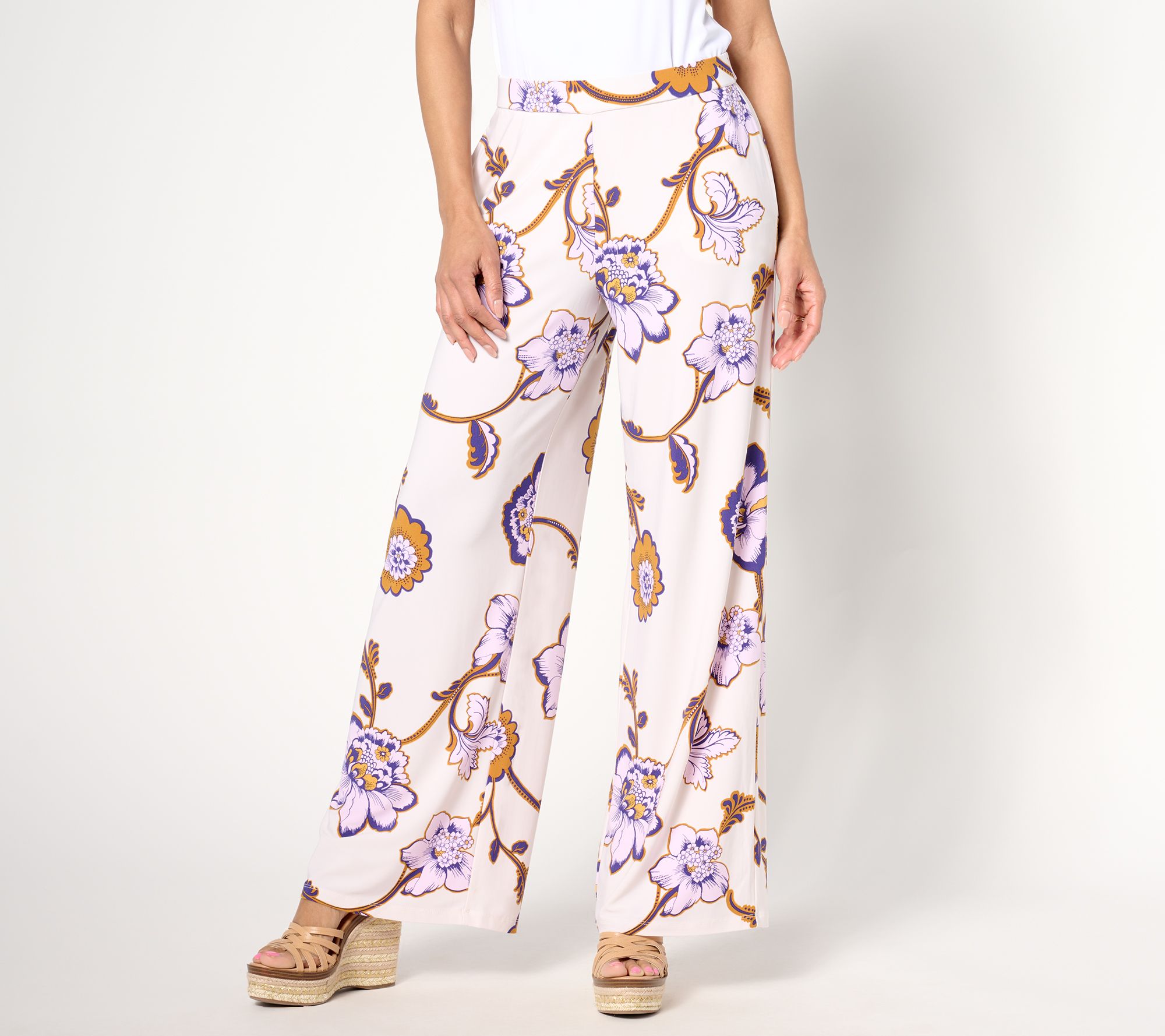 Dennis Basso Petite Printed Italia Knit Wide-Leg Pants