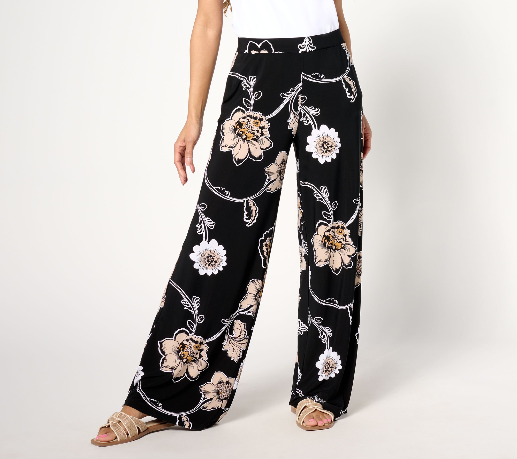 Dennis Basso Petite Printed Italia Knit Wide-Leg Pants