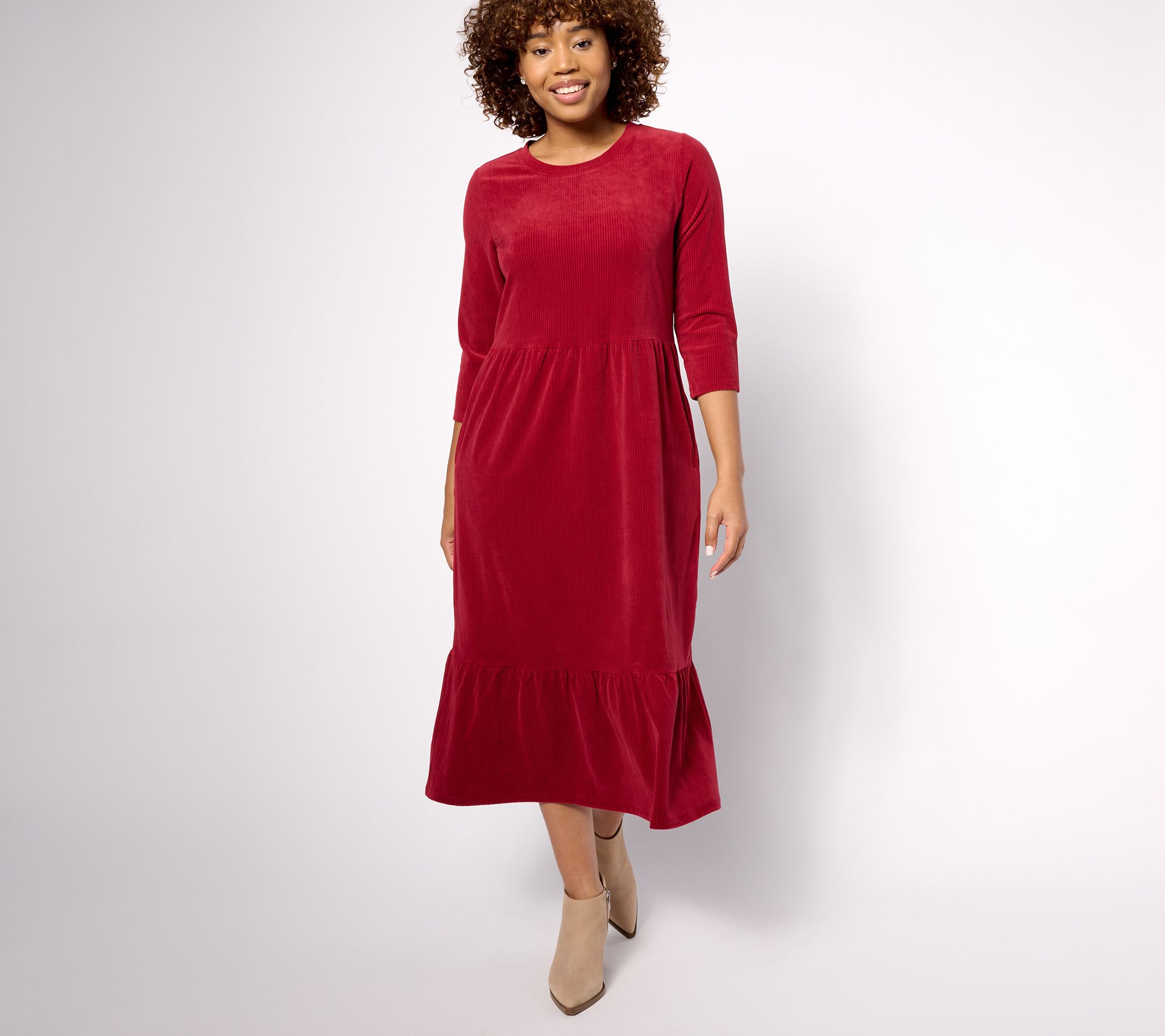 "As Is" Denim & Co. Petite Heritage Velour Knit Midi Dress