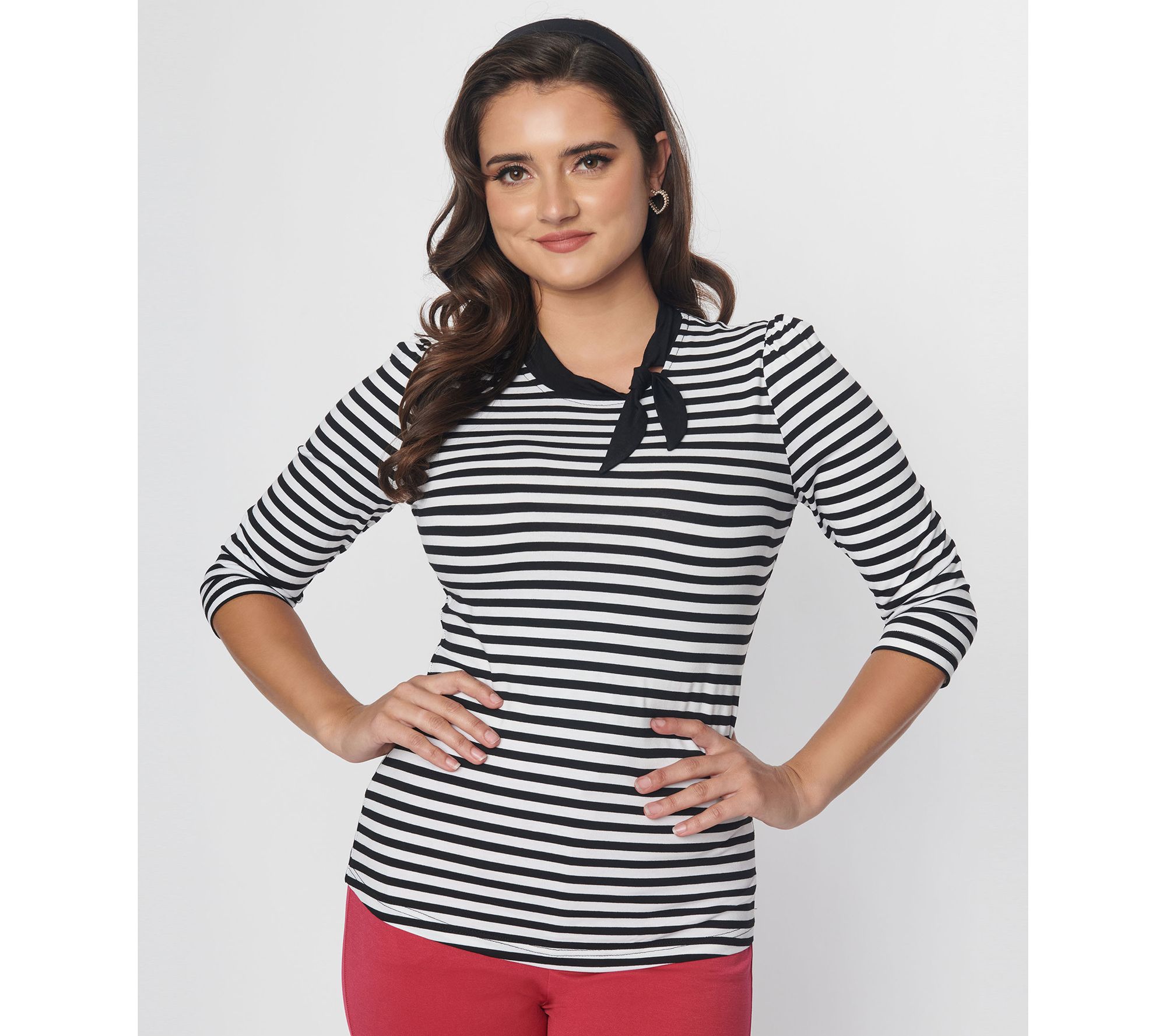 Unique Vintage Striped Tie-Neck Elbow Length Sweater