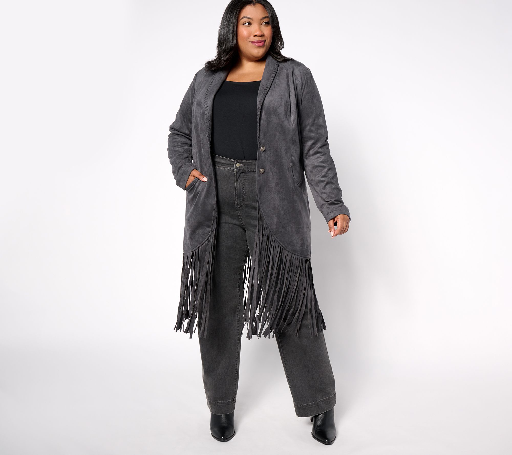 American West by Carolyn Pollack Faux Suede Fringe Jacket