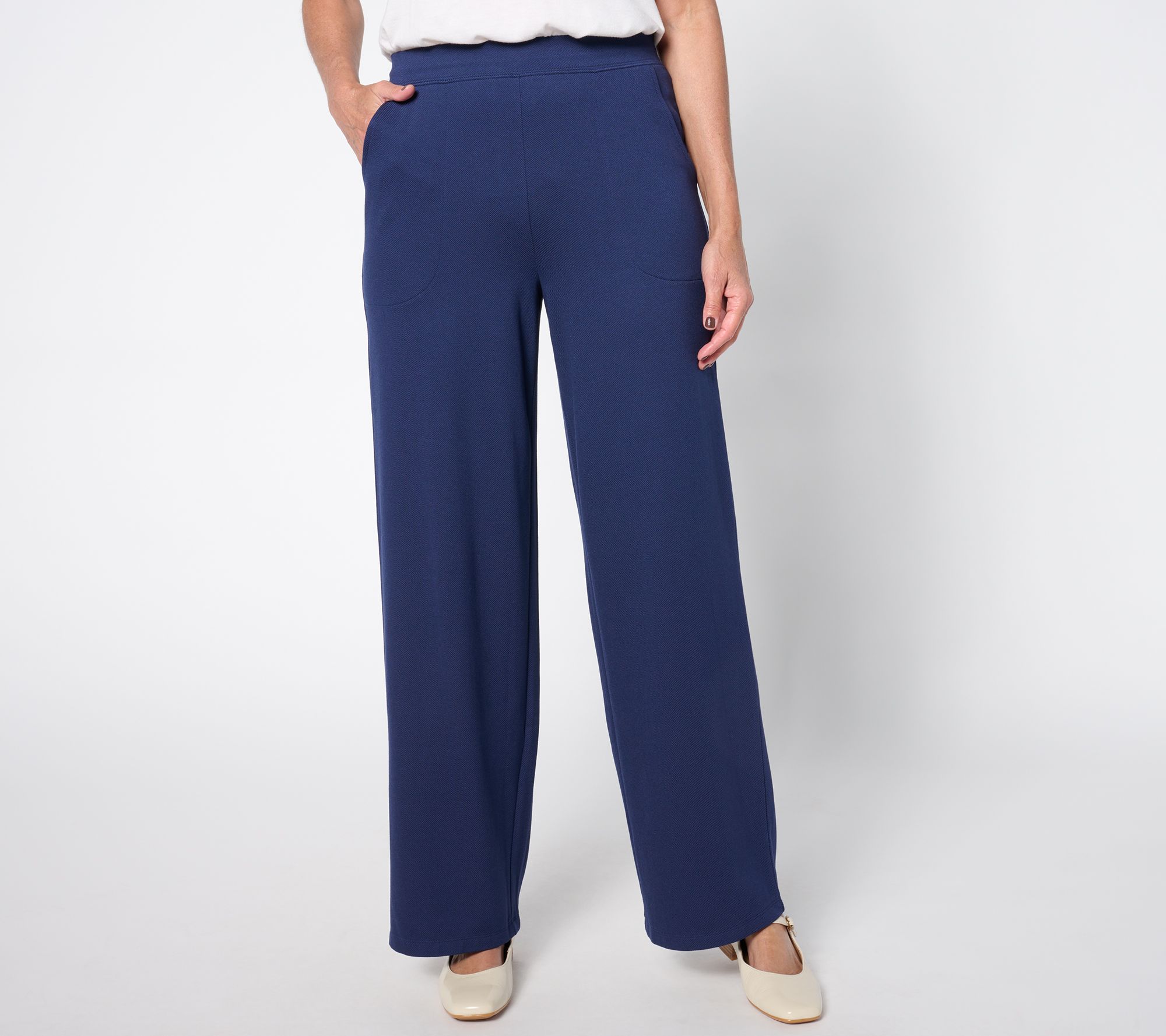 Denim & Co. Regular Knit Twill Full Length Wide Leg Pant