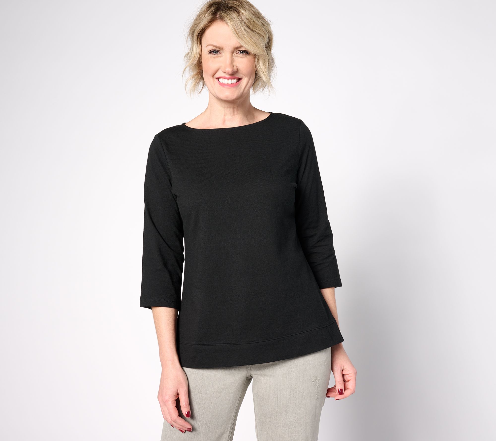 "As Is" Denim & Co. Essentials True Cotton Jersey Boat Neck Top