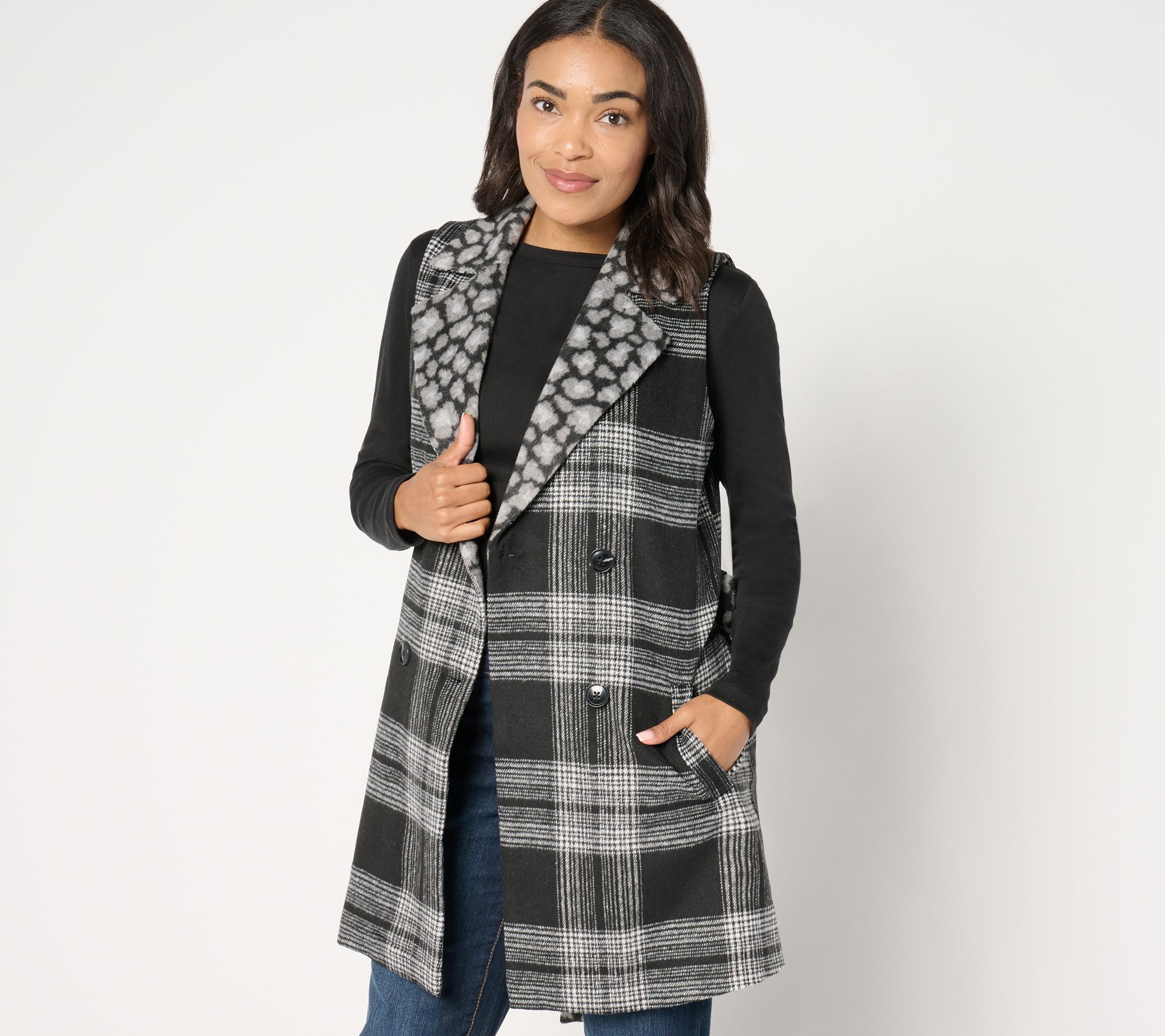 Susan Graver Petite Printed Double Breasted Vest with Tie