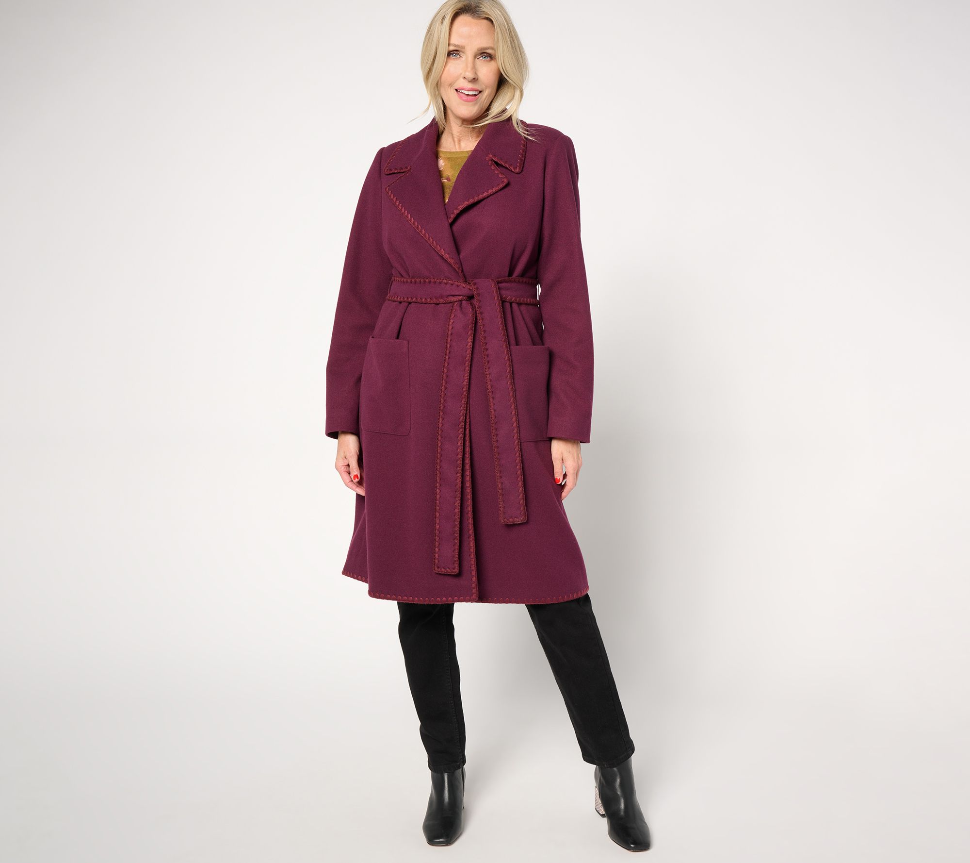 BEAUTIFUL by Lawrence Zarian Regular Belted Double Knit Lined Coat - QVC.com