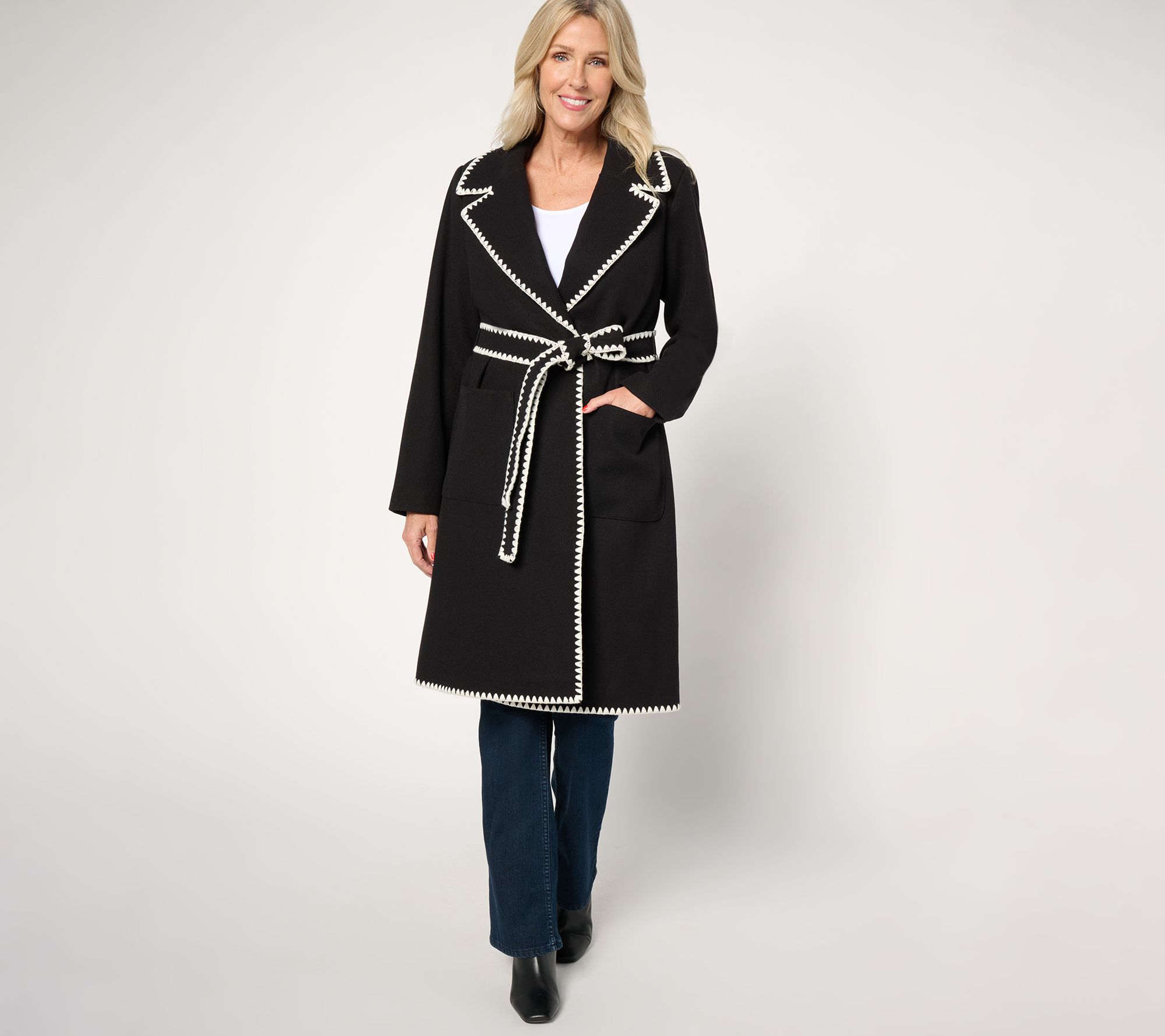 BEAUTIFUL by Lawrence Zarian Regular Belted Double Knit Lined Coat