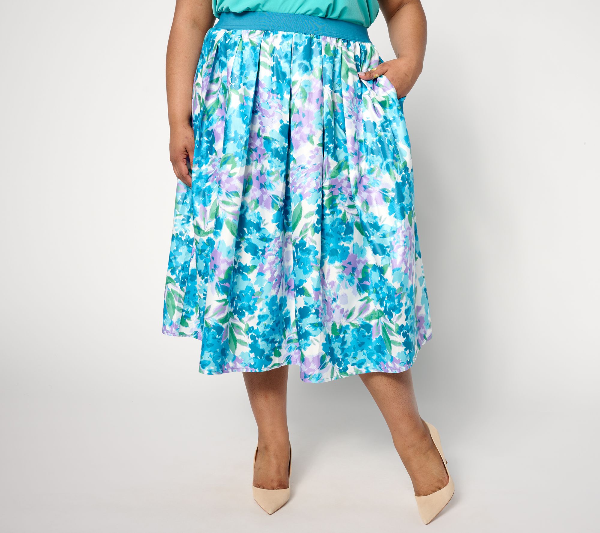 "As Is" Joan Rivers Red Carpet Regular Floral Taffeta Midi Skirt