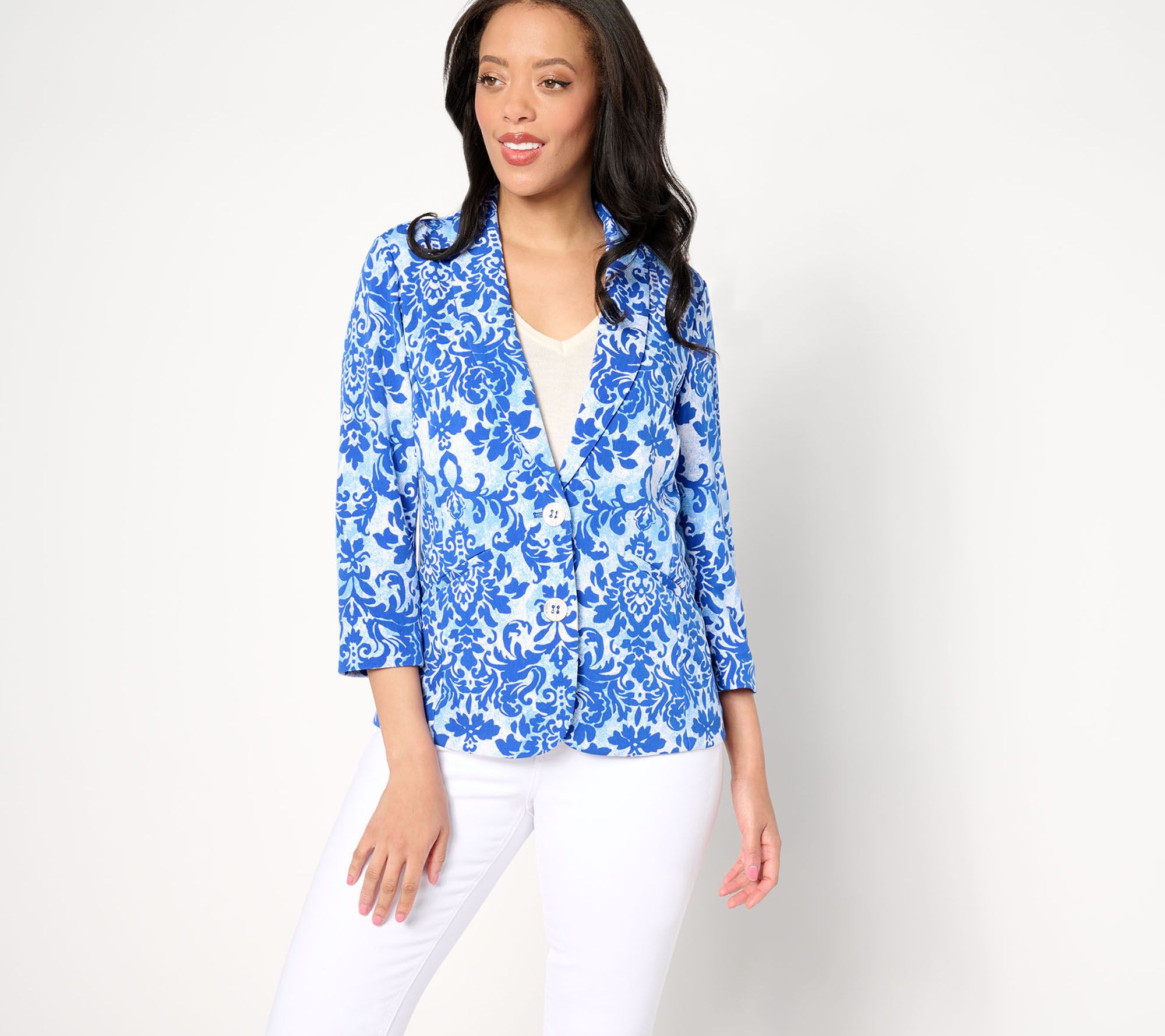 "As Is" GRAVER Susan Graver Printed LK Fusion Shawl Collar Blazer