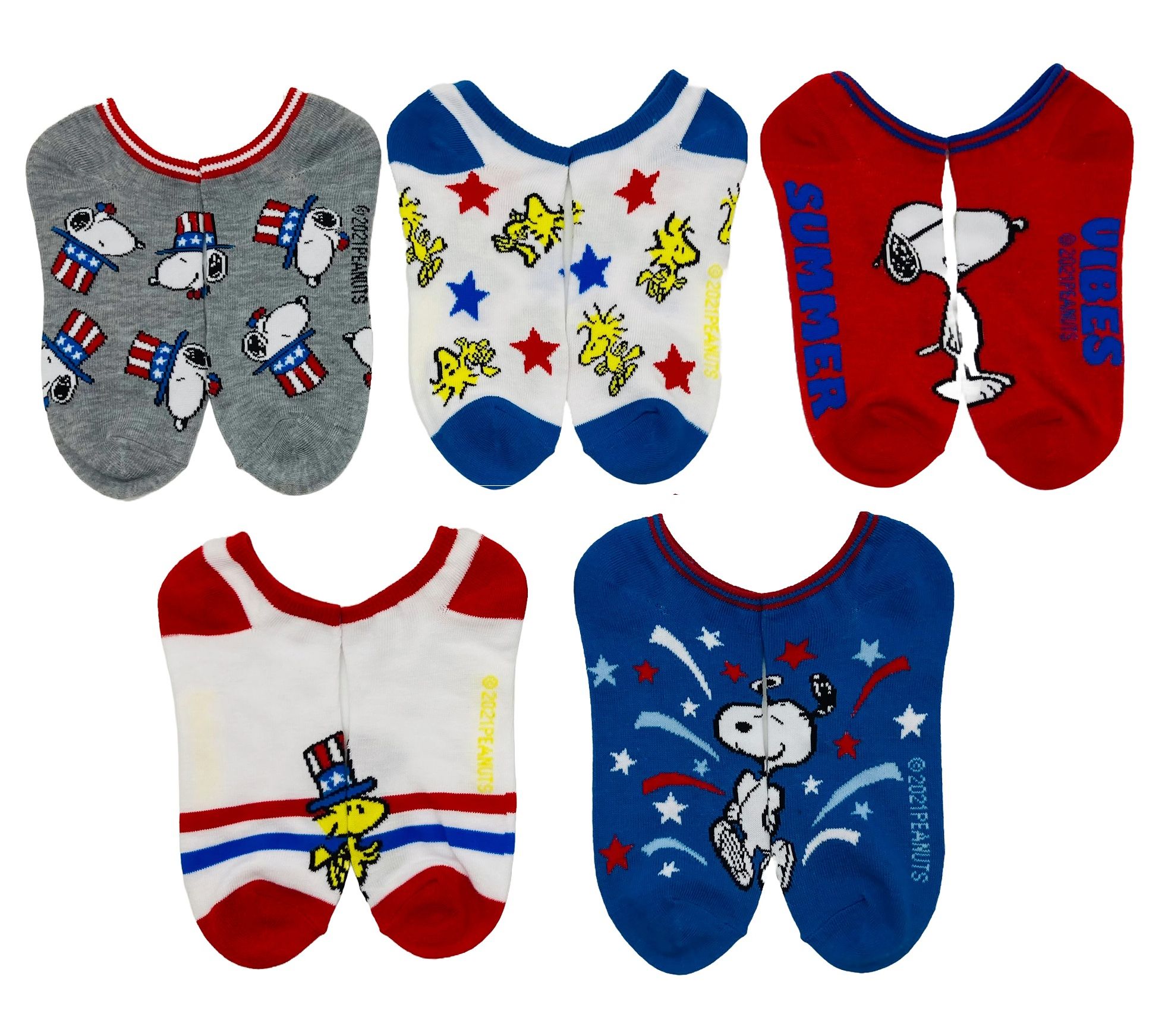 Ladies' Summer Vibes No-Show Character Sock Set- 5 Pairs