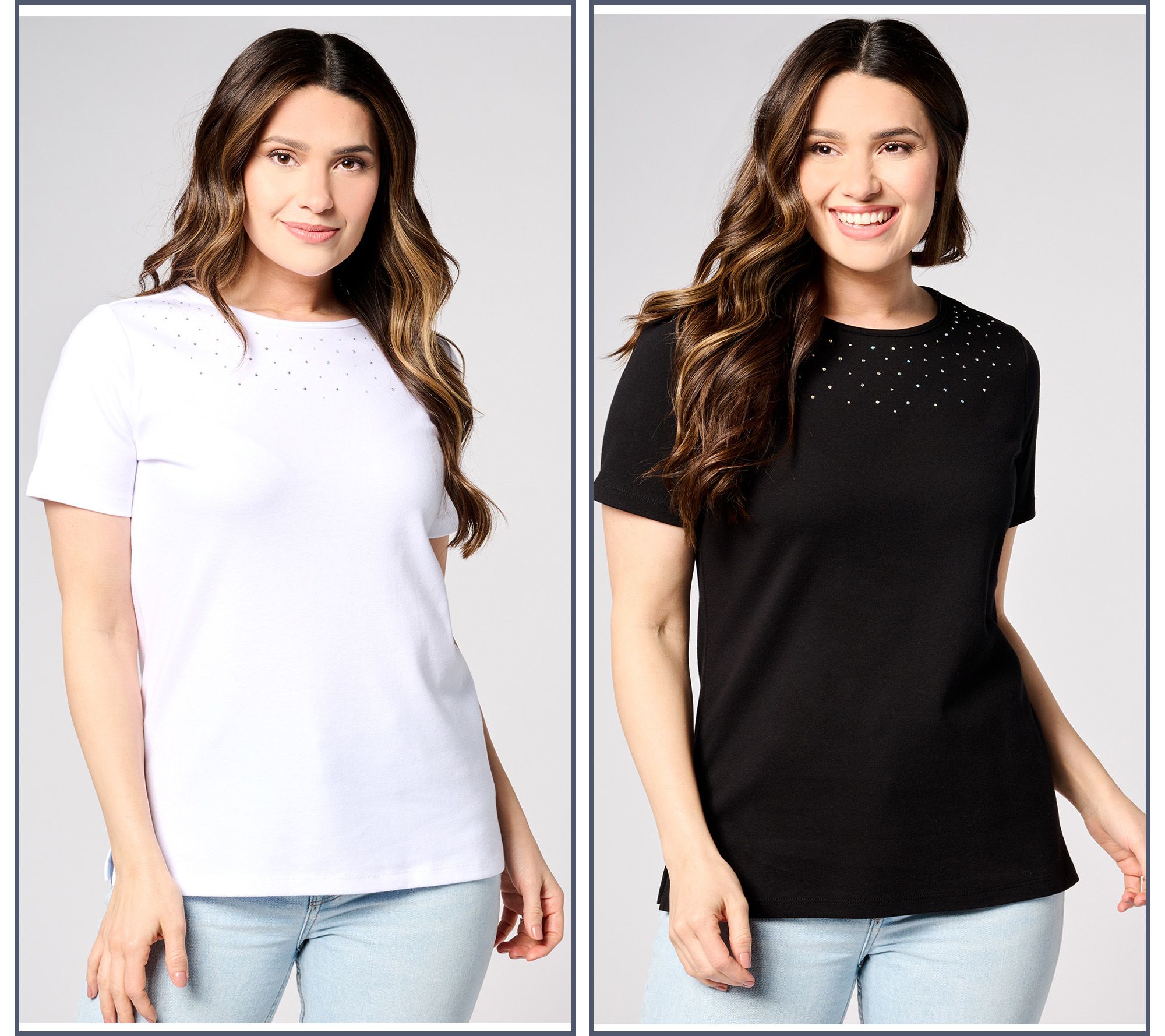 "As Is" Quacker Factory Sparkle & Shine Set of 2 Short Sleeve Tops