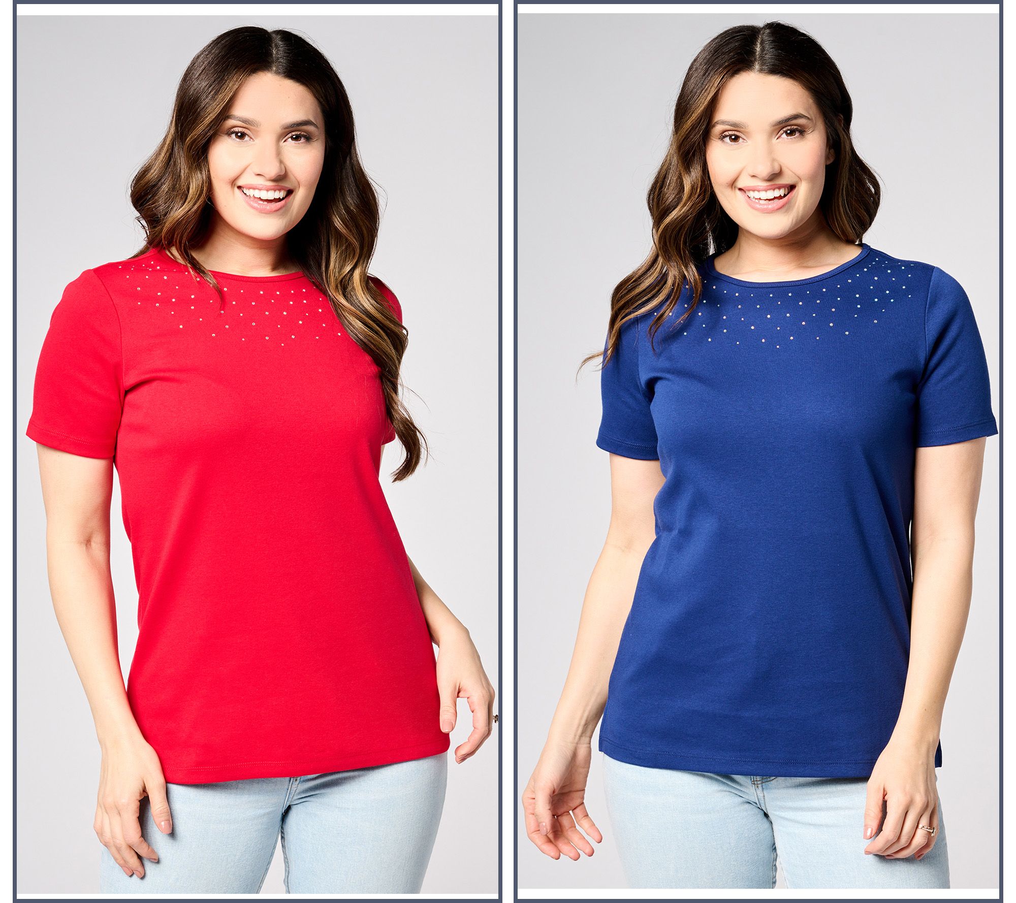 "As Is" Quacker Factory Sparkle & Shine Set of 2 Short Sleeve Tops