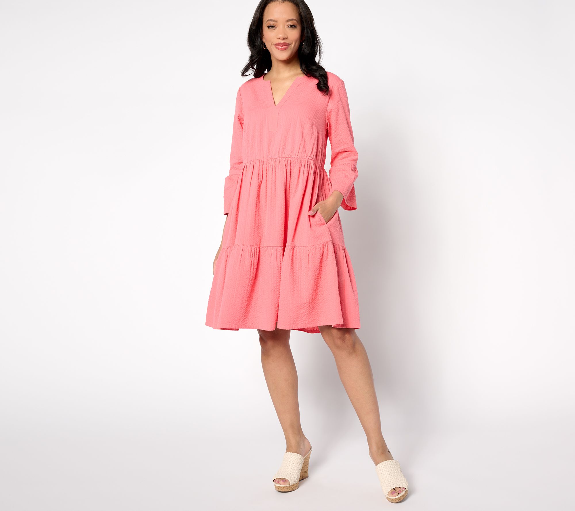 "As Is" Destination 365 Reg Seersucker Knee Length Dress