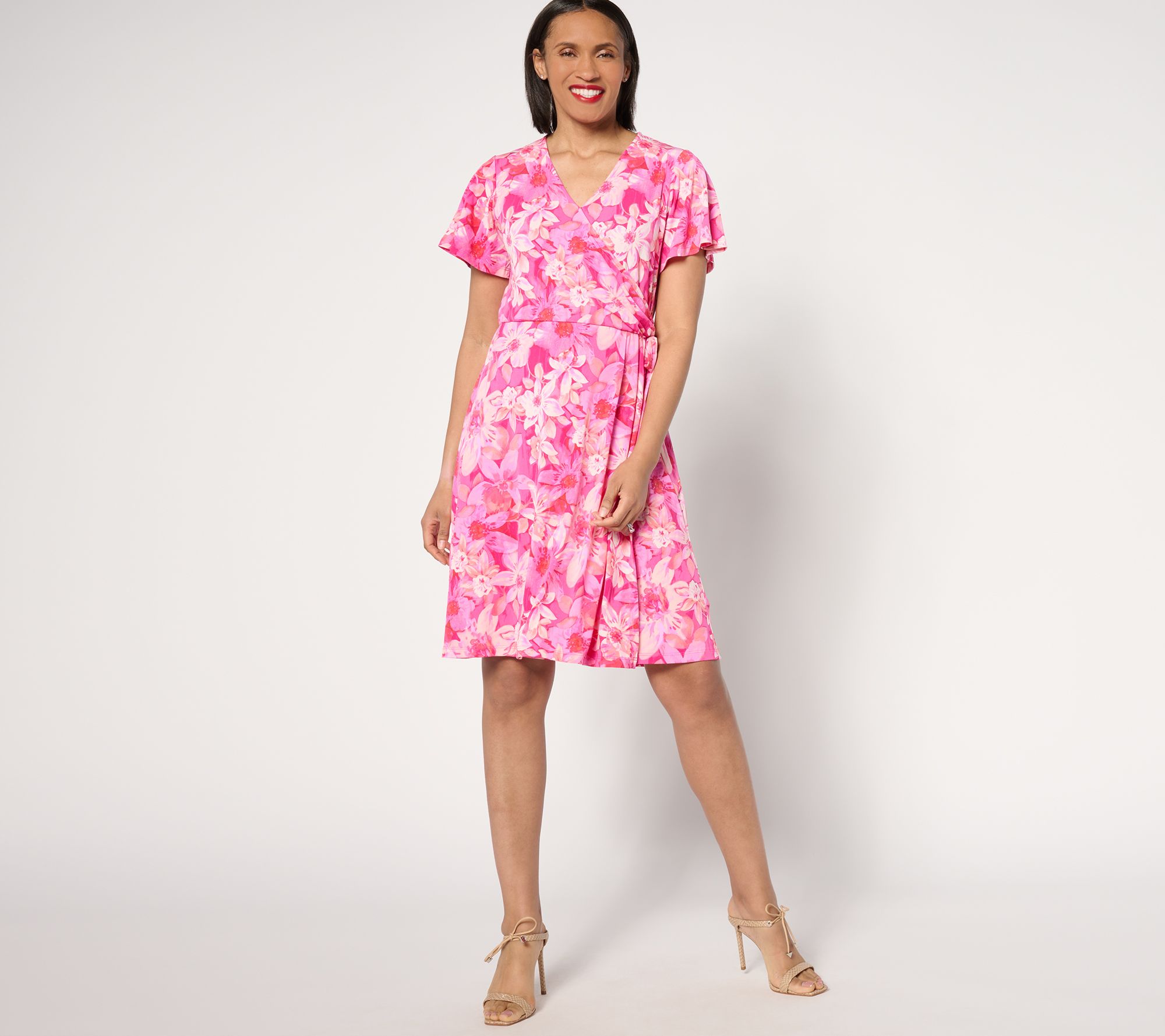 "As Is" Susan Graver Petite Liquid Knit Faux Wrap Dress