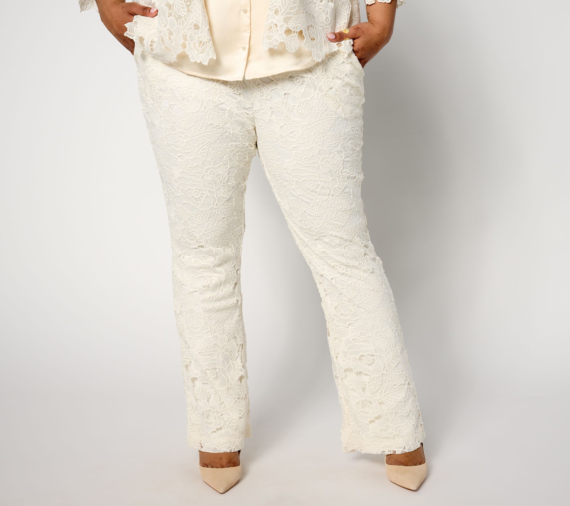 "As Is" Isaac Mizrahi Live! Regular Always Isaac Lace Baby Bootcut Pants