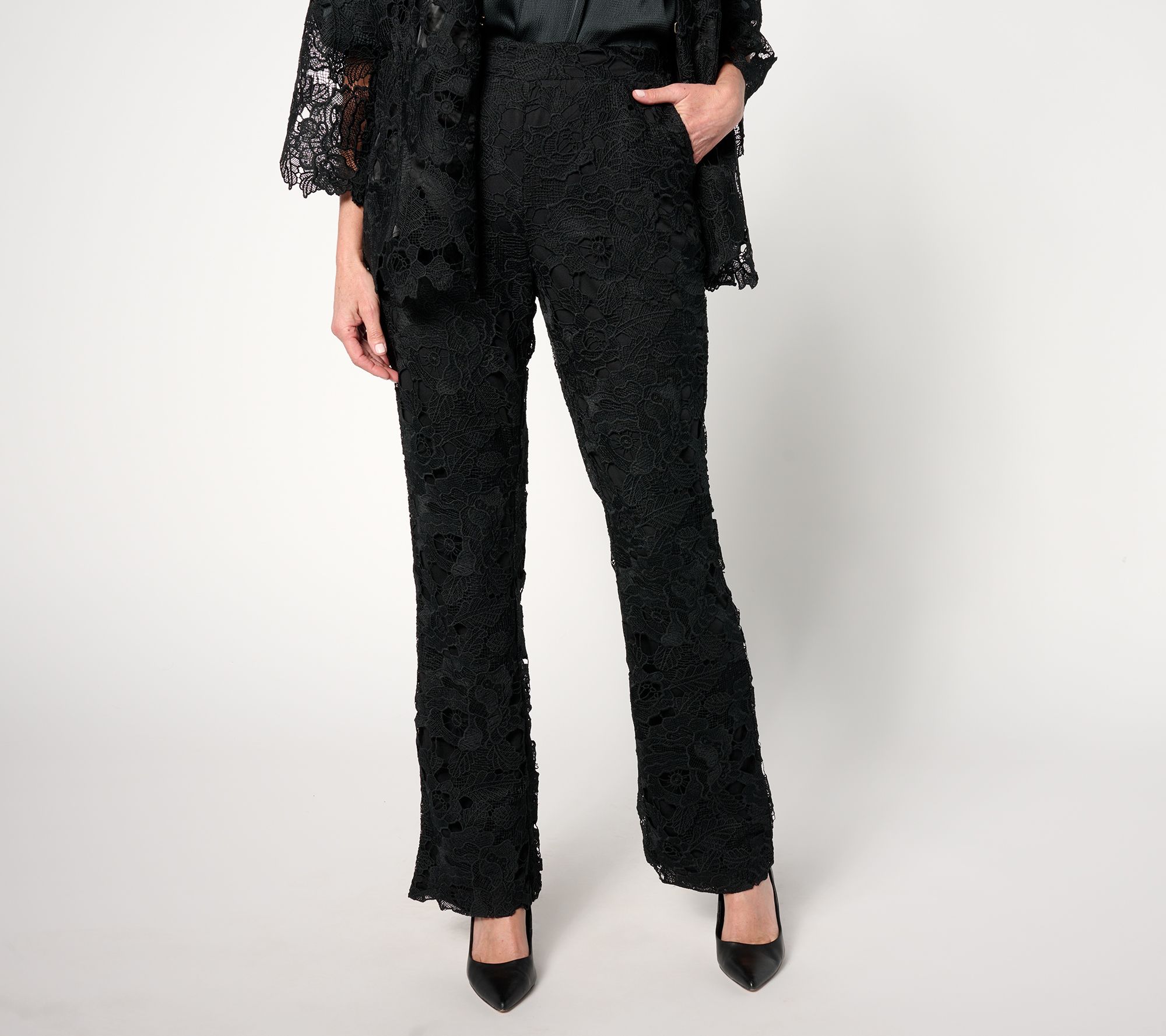 "As Is" Isaac Mizrahi Live! Regular Always Isaac Lace Baby Bootcut Pants