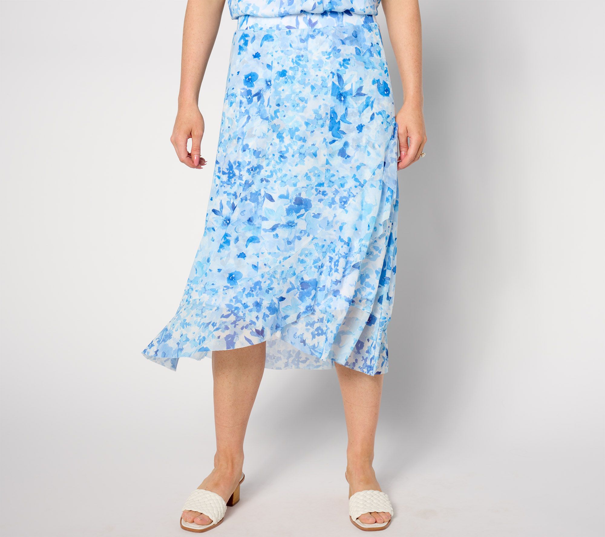"As Is" Isaac Mizrahi Live! Petite Printed Mesh Faux-Wrap Midi Skirt