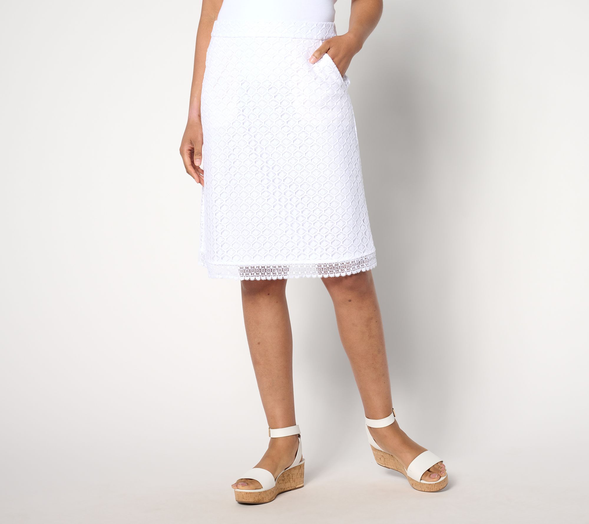 "As Is" Isaac Mizrahi Live! Regular Crochet Knit Pull On Knee Skirt